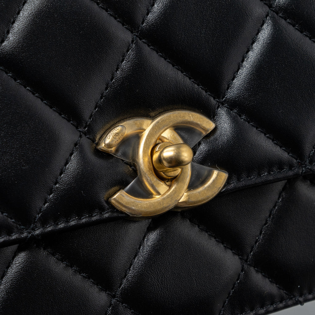 CHANEL 24C GOLD CRUSH MINI FLAP BAG CALFSKIN BLACK GHW (MICROCHIP)