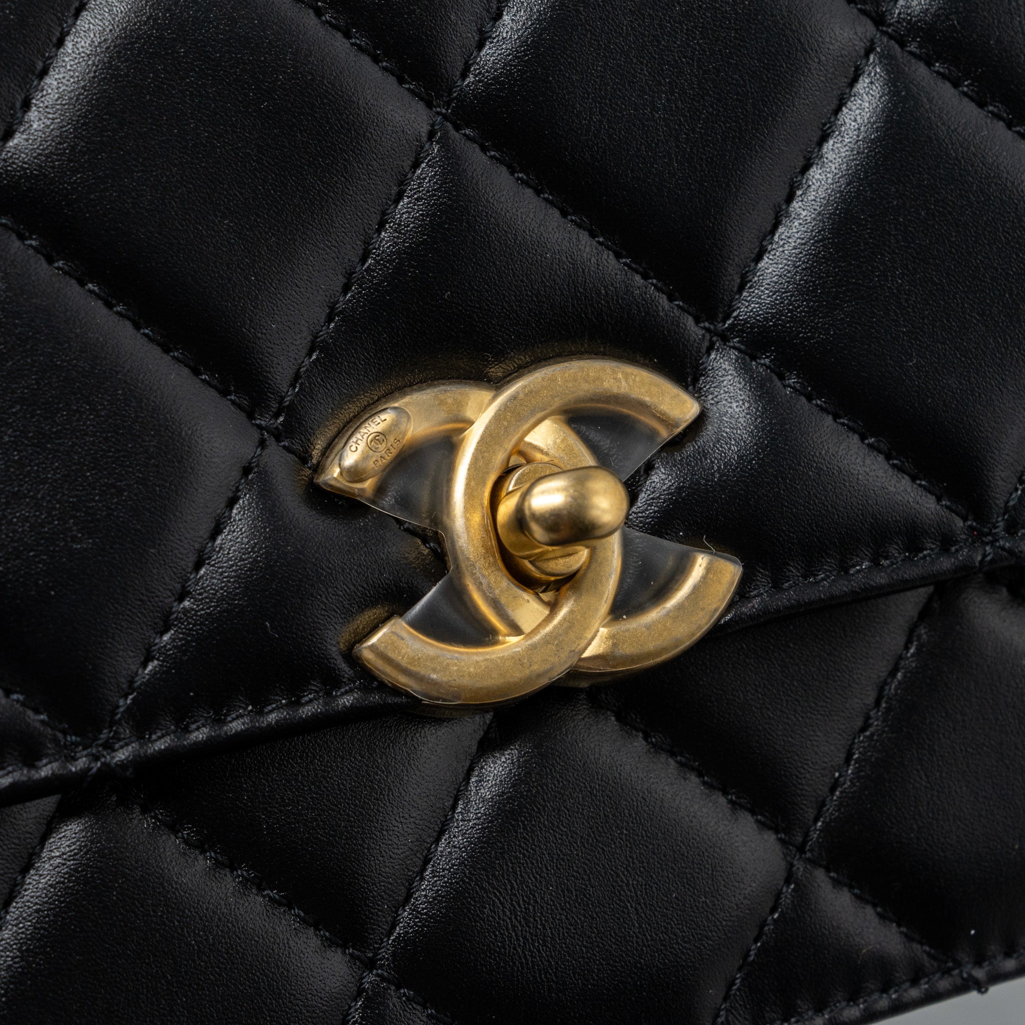 CHANEL 24C GOLD CRUSH MINI FLAP BAG CALFSKIN BLACK GHW (MICROCHIP)
