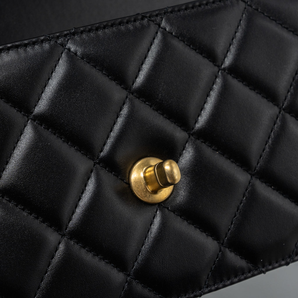 CHANEL 24C GOLD CRUSH MINI FLAP BAG CALFSKIN BLACK GHW (MICROCHIP)