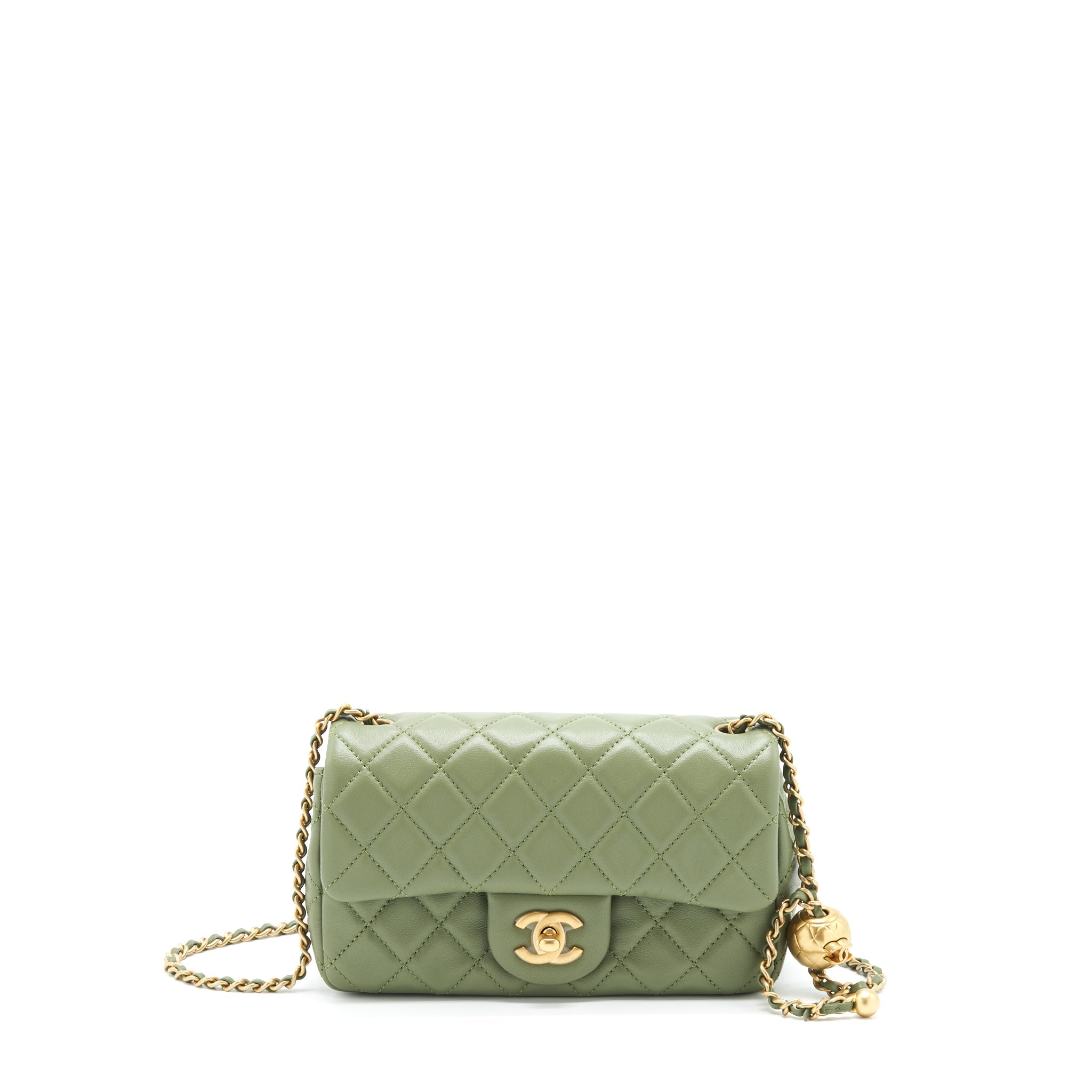 CHANEL PEAR CRUSH MINI RECTANGULAR FLAP BAG 21B LAMBSKIN GREEN GHW (MICROCHIP)