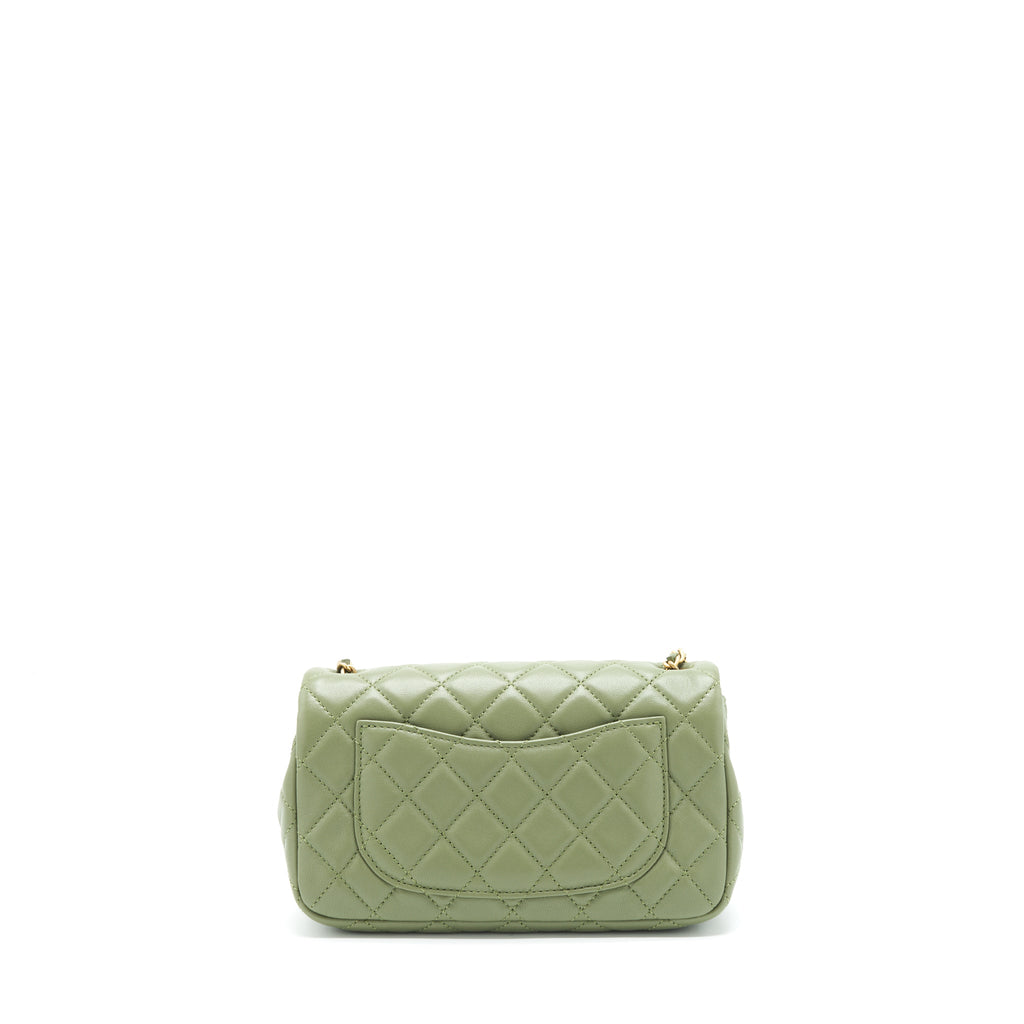 CHANEL PEAR CRUSH MINI RECTANGULAR FLAP BAG 21B LAMBSKIN GREEN GHW (MICROCHIP)