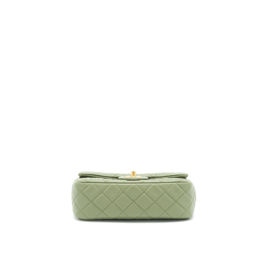 CHANEL PEAR CRUSH MINI RECTANGULAR FLAP BAG 21B LAMBSKIN GREEN GHW (MICROCHIP)
