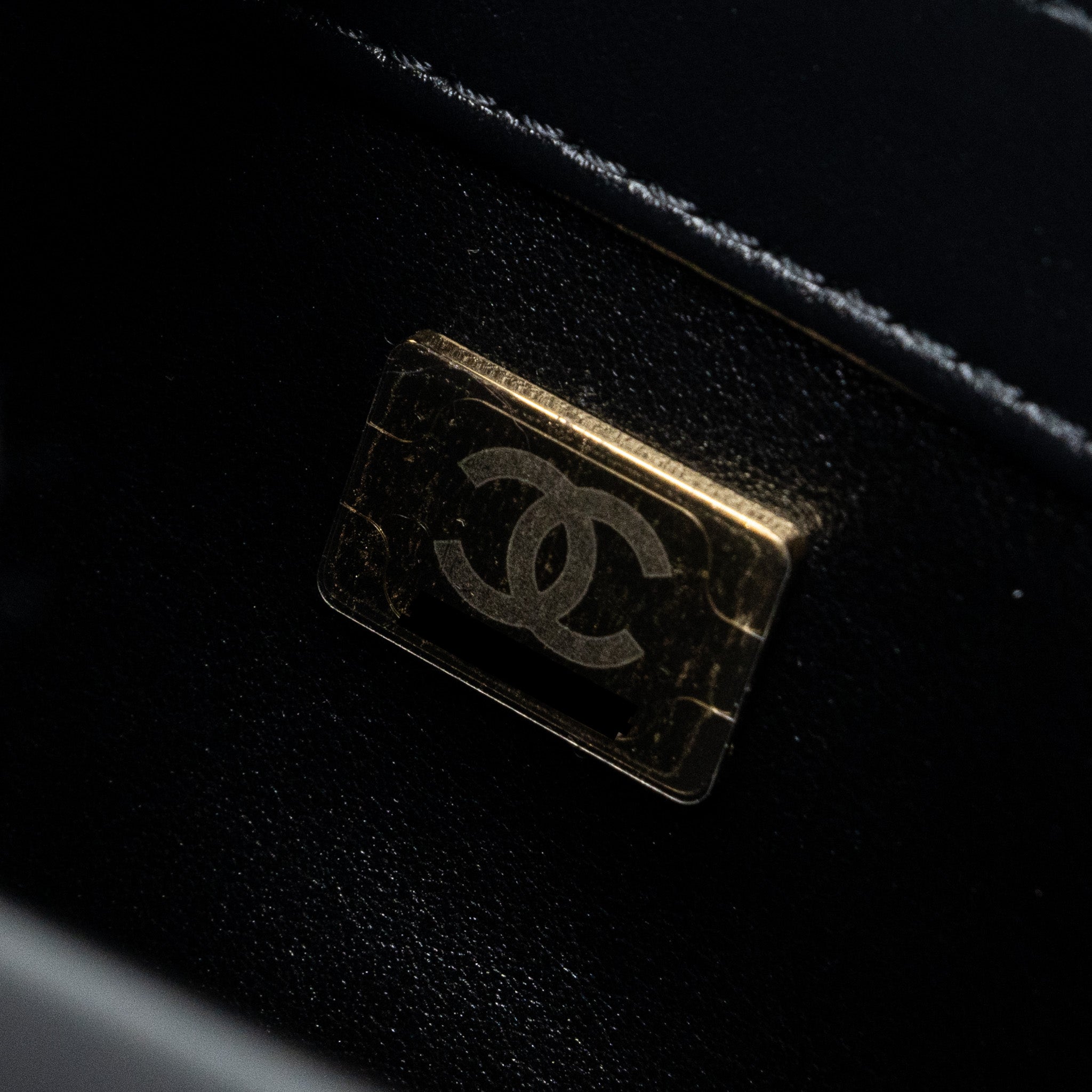 CHANEL 24C GOLD CRUSH MINI FLAP BAG CALFSKIN BLACK GHW (MICROCHIP)