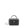 CHANEL 22A MINI TOP HANDLE LONG VANITY WITH CHAIN LAMBSKIN BLACK LGHW (MICROCHIP)