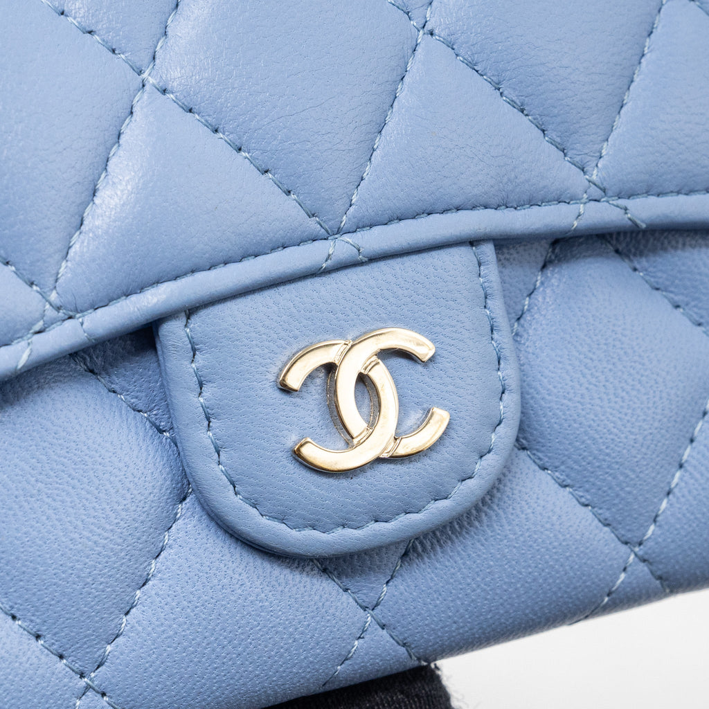 CHANEL CLASSIC FLAP CARD HOLDER LAMBSKIN LIGHT BLUE LGHW