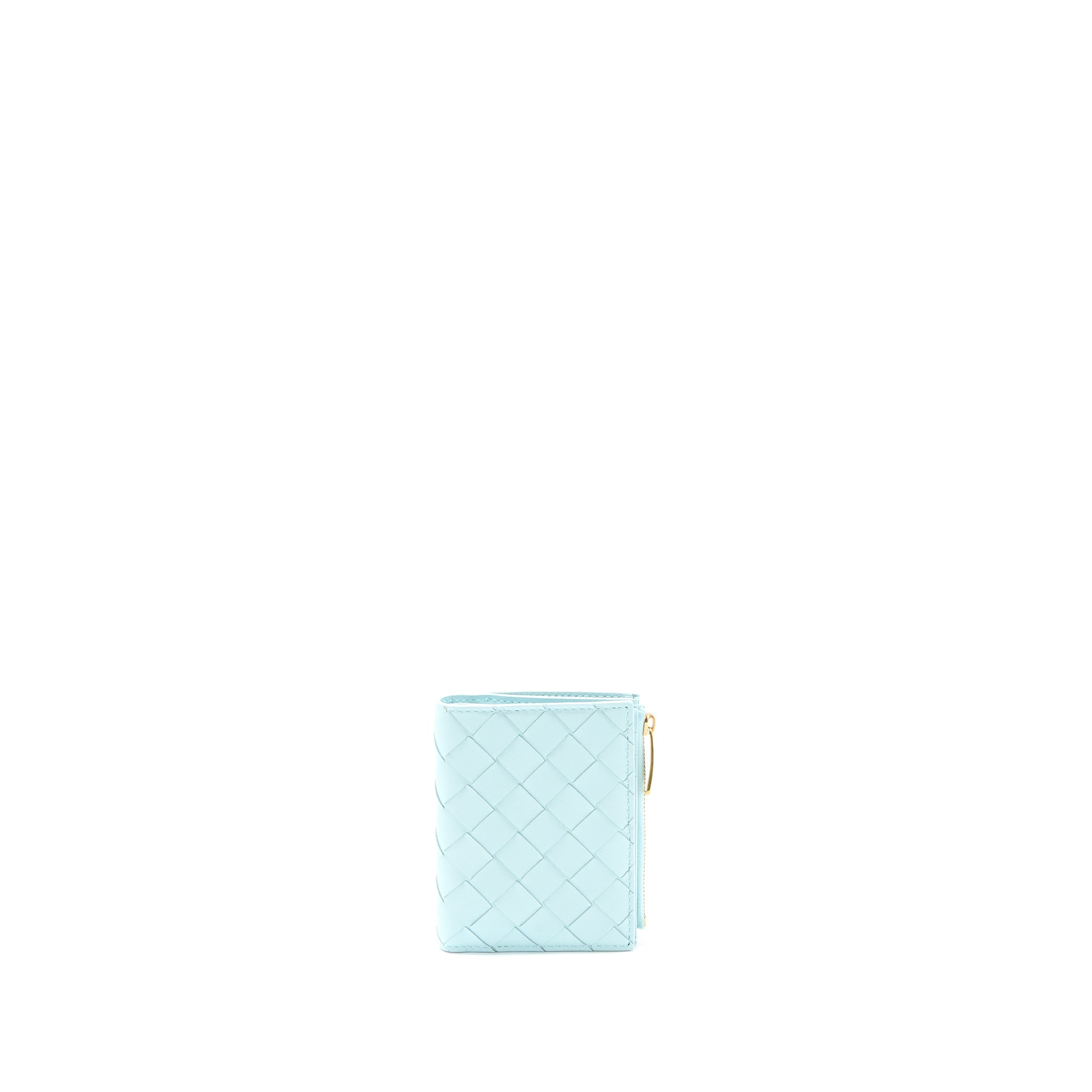 BOTTEGA VENETA BI-FOLD ZIP WALLET LAMBSKIN LIGHT BLUE GHW