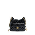 CHANEL 23C HOBO BAG SHINY CALFSKIN BLACK BRUSHED GHW(MICROCHIP)
