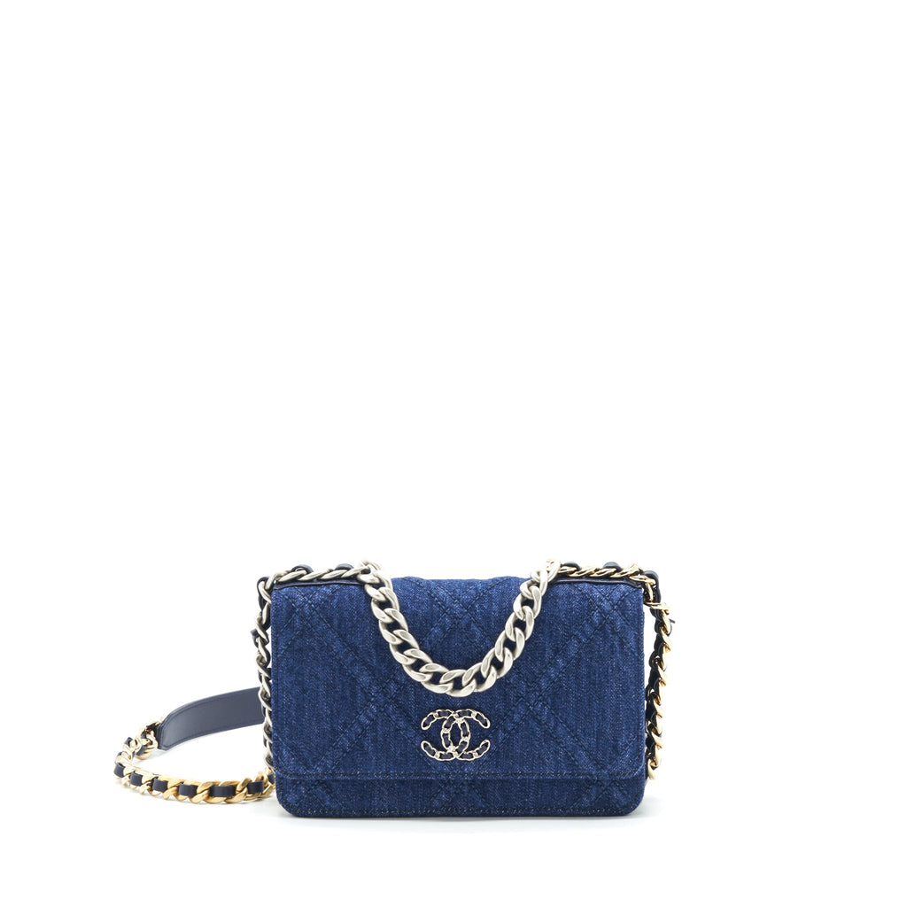 CHANEL 22P DENIM 19 WALLET ON CHAIN MULTICOLOUR HARDWARE(MICROCHIP)
