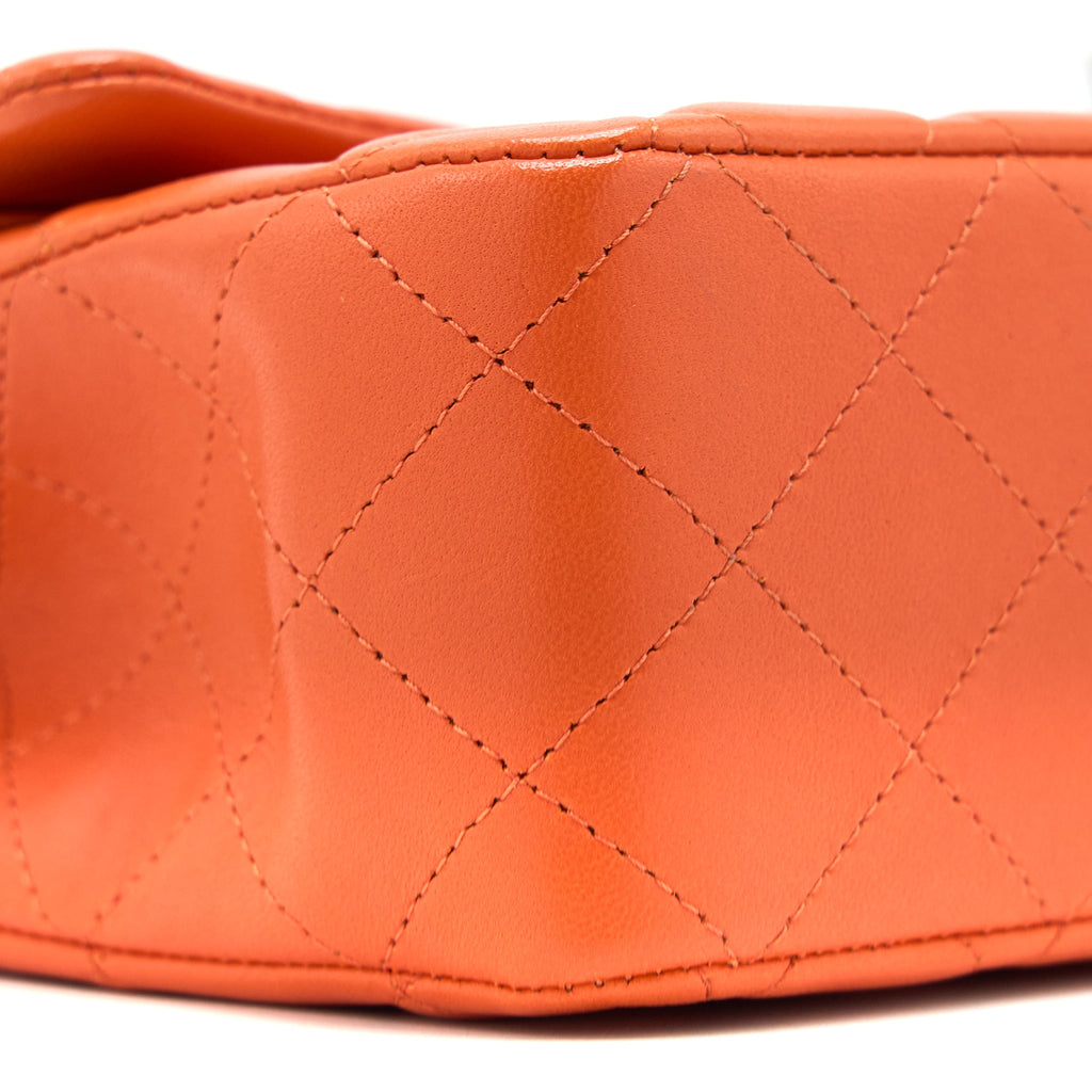 CHANEL MEDIUM CLASSIC DOUBLE FLAP BAG LAMBSKIN ORANGE SHW