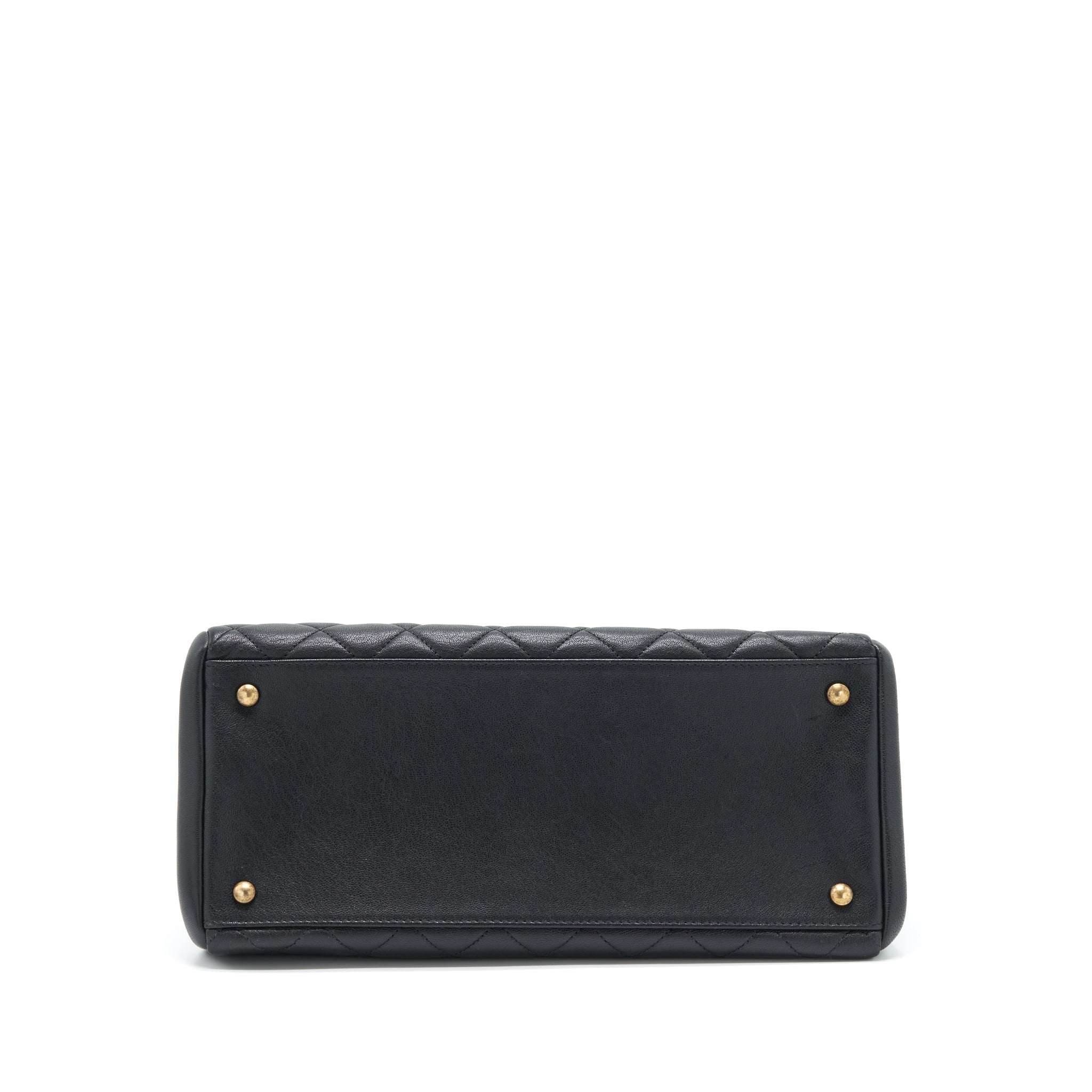 CHANEL LARGE FLAP BAG CALFSKIN BLACK RUTHENIUM GOLD HARDWARE