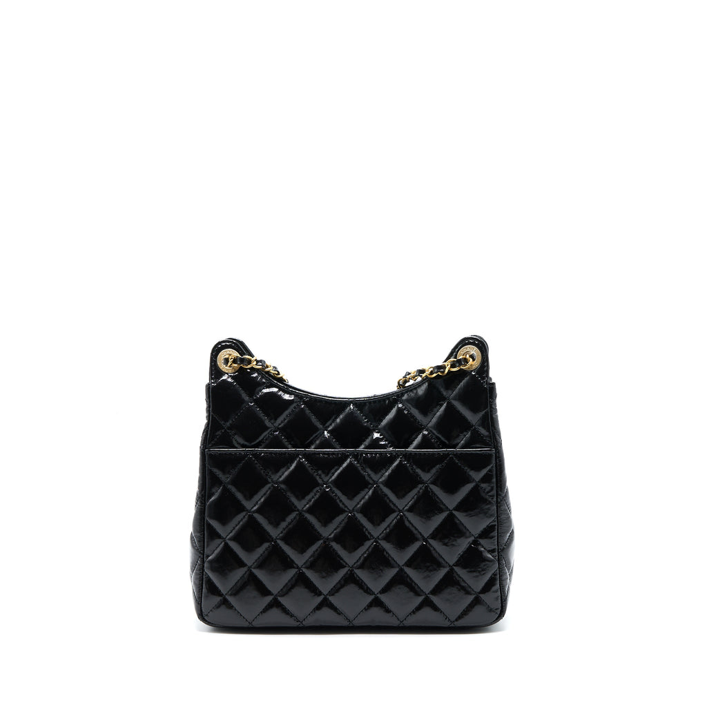 CHANEL 23C HOBO BAG SHINY CALFSKIN BLACK BRUSHED GHW(MICROCHIP)