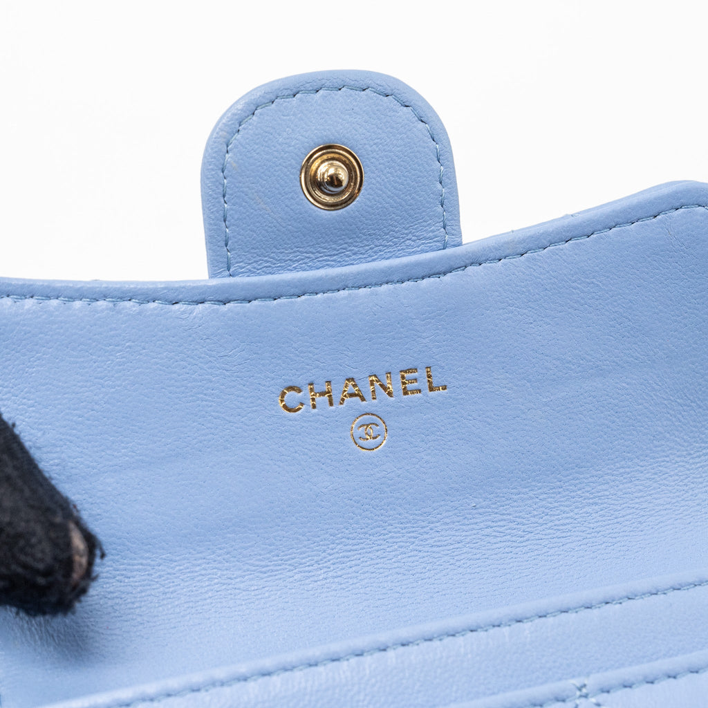 CHANEL CLASSIC FLAP CARD HOLDER LAMBSKIN LIGHT BLUE LGHW