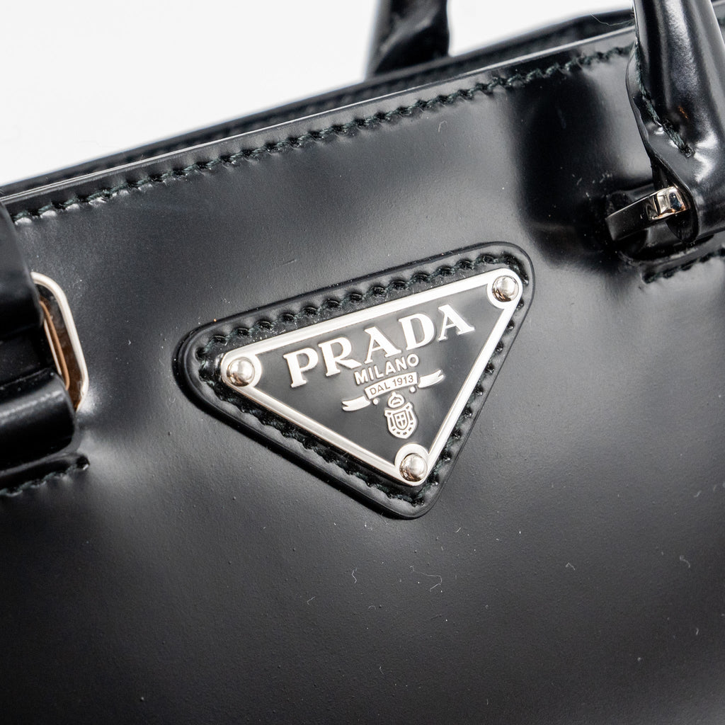 PRADA SMALL BRUSHED LEATHER TOTE BLACK SHW