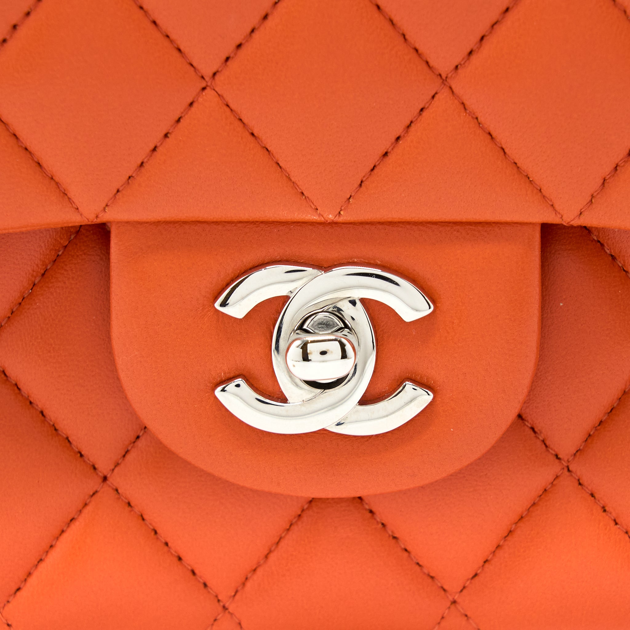 CHANEL MEDIUM CLASSIC DOUBLE FLAP BAG LAMBSKIN ORANGE SHW