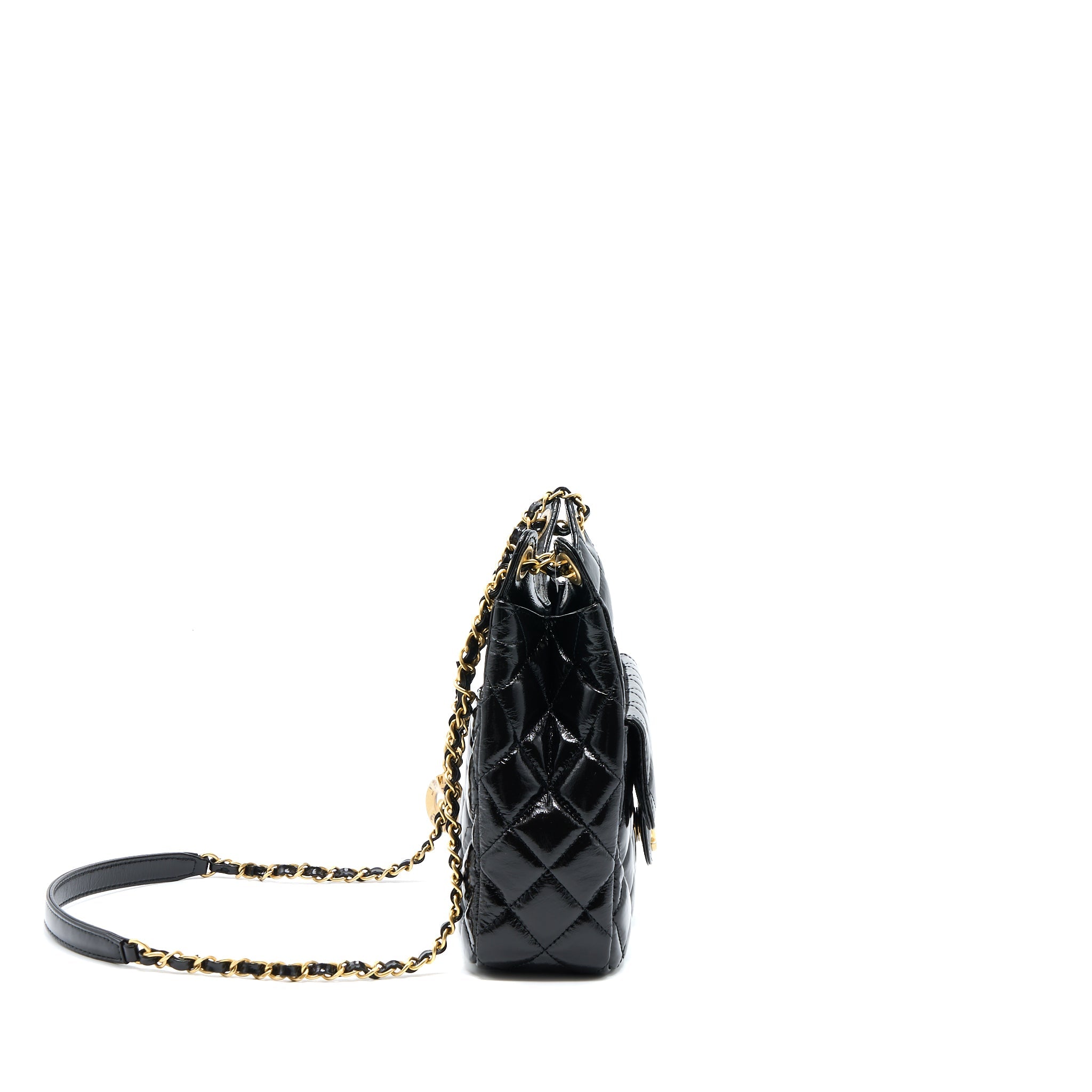 CHANEL 23C HOBO BAG SHINY CALFSKIN BLACK BRUSHED GHW(MICROCHIP)
