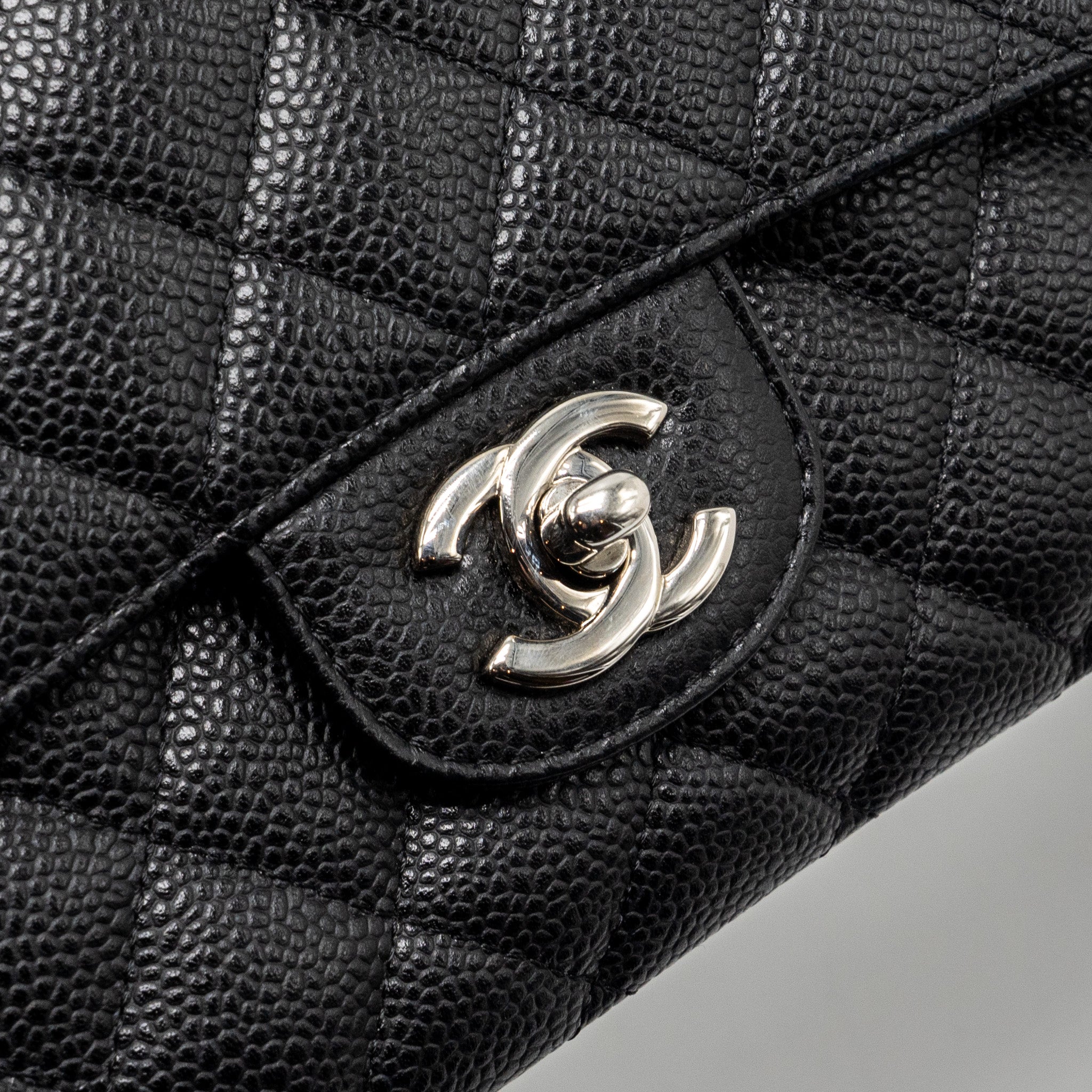 CHANEL MEDIUM CLASSIC DOUBLE FLAP BAG CAVIAR BLACK SHW