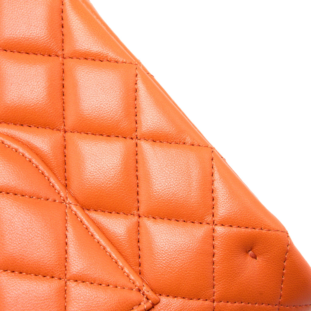 CHANEL MEDIUM CLASSIC DOUBLE FLAP BAG LAMBSKIN ORANGE SHW