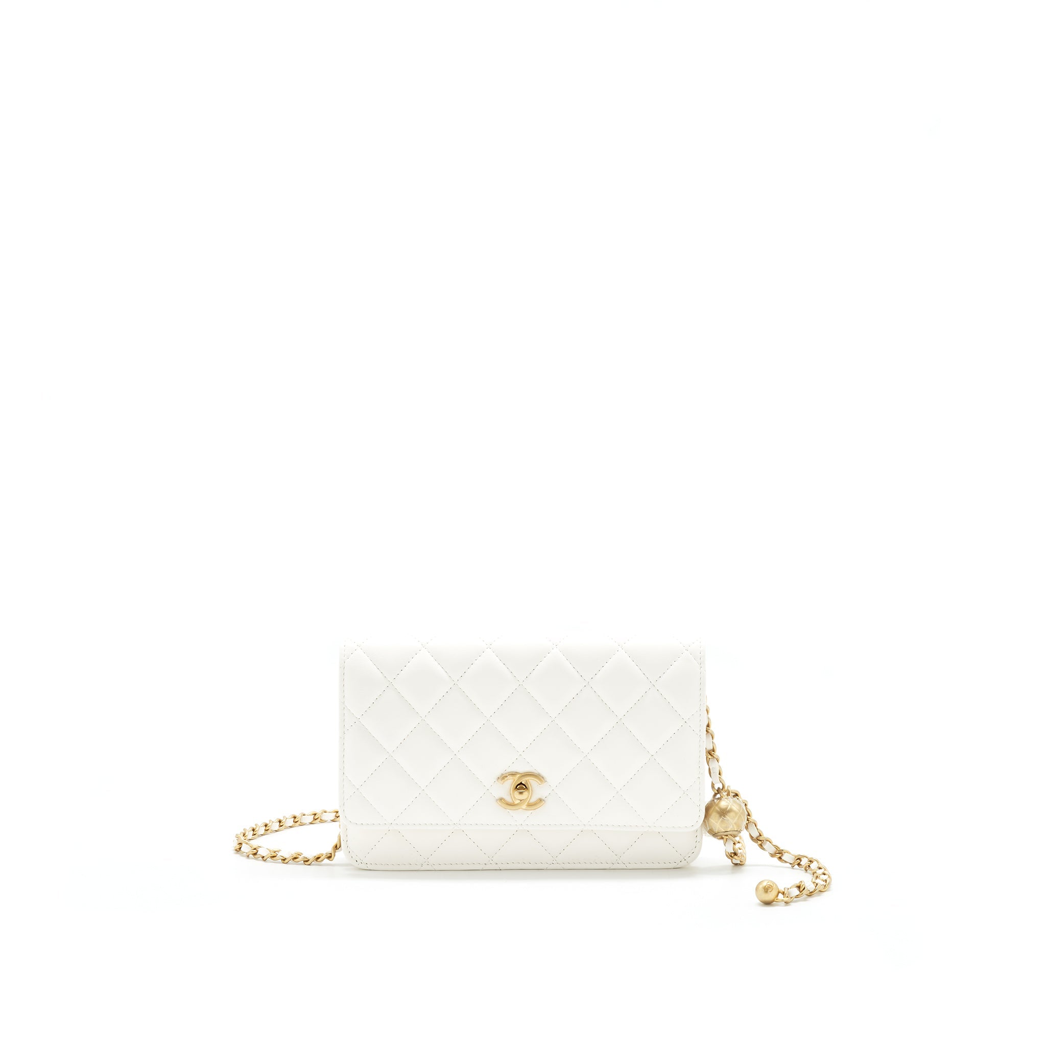 CHANEL PEARL CRUSH WALLET ON CHAIN LAMBSKIN WHITE GHW (MICROCHIP)