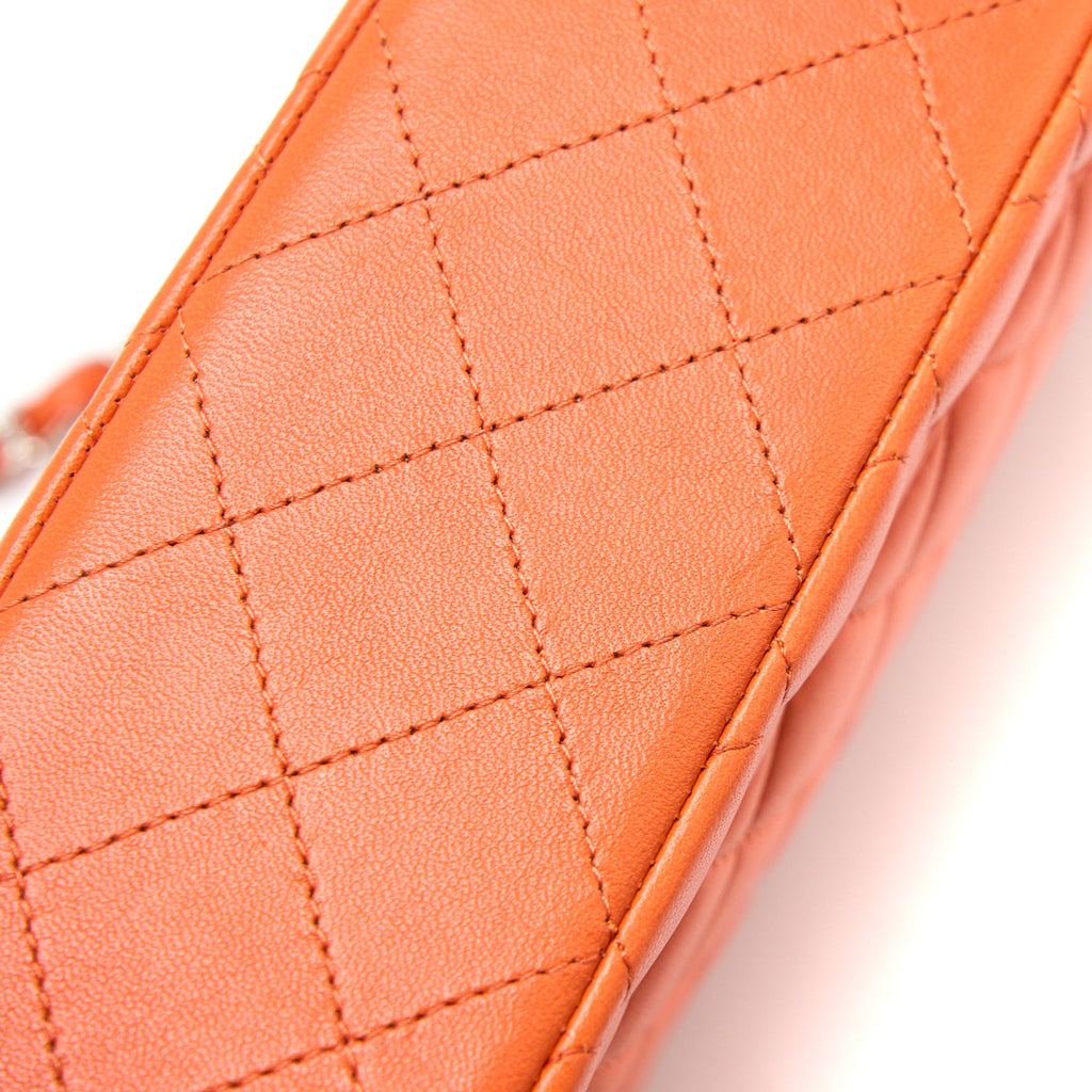 CHANEL MEDIUM CLASSIC DOUBLE FLAP BAG LAMBSKIN ORANGE SHW