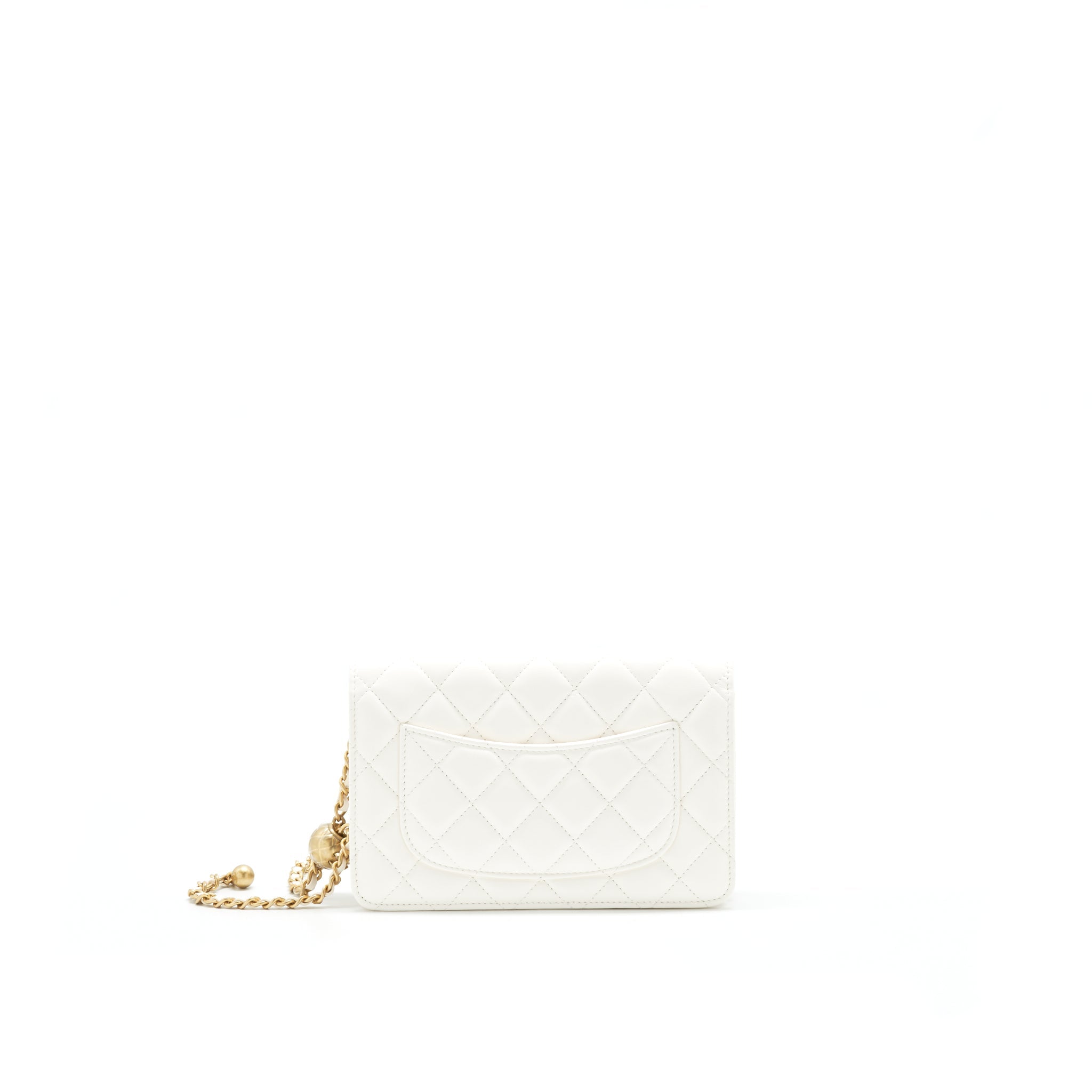 CHANEL PEARL CRUSH WALLET ON CHAIN LAMBSKIN WHITE GHW (MICROCHIP)