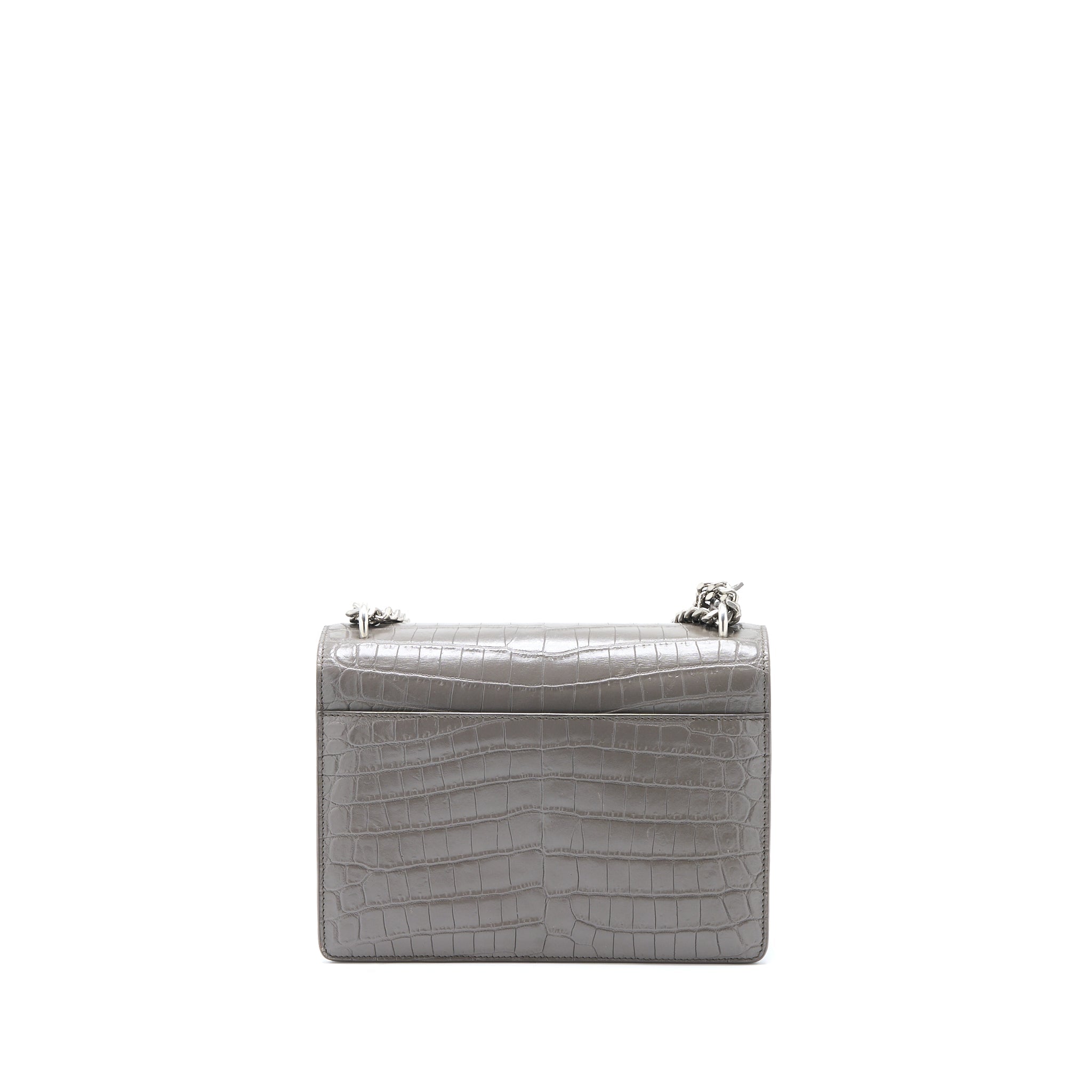 SAINT LAURENT MEDIUM SUNSET CHAIN BAG CROC EMBOSSED CALFSKIN GREY SHW