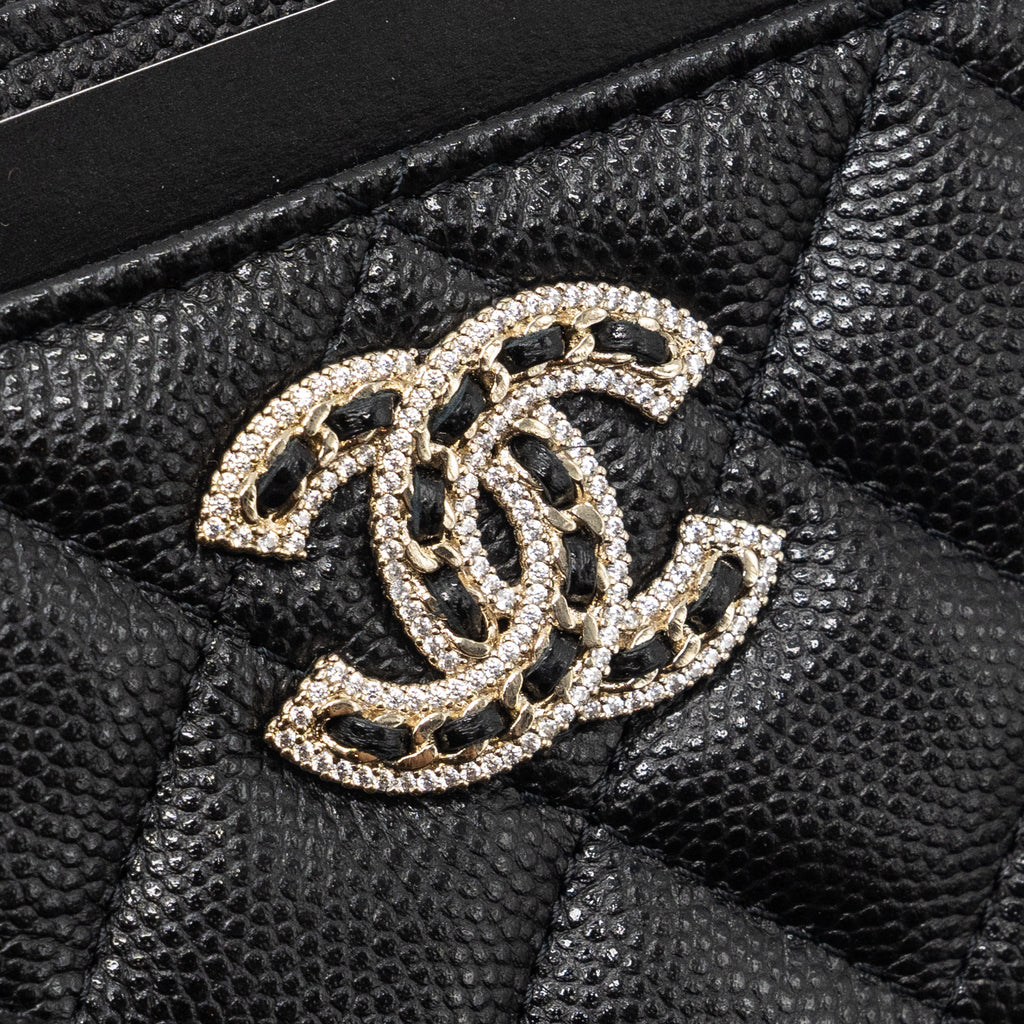 CHANEL DETAILED CC LOGO ZIPPER SMALL WALLET CAVIAR BLACK LGHW