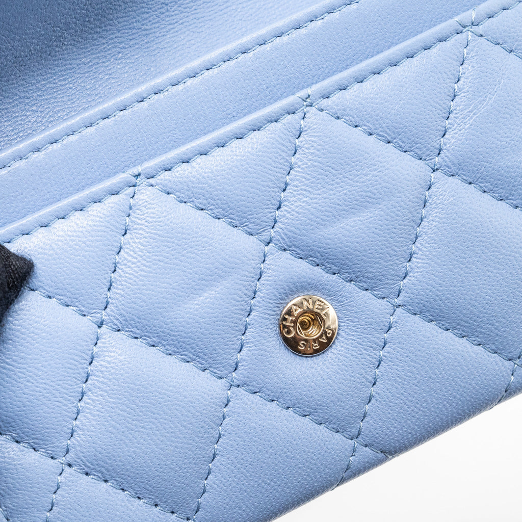 CHANEL CLASSIC FLAP CARD HOLDER LAMBSKIN LIGHT BLUE LGHW
