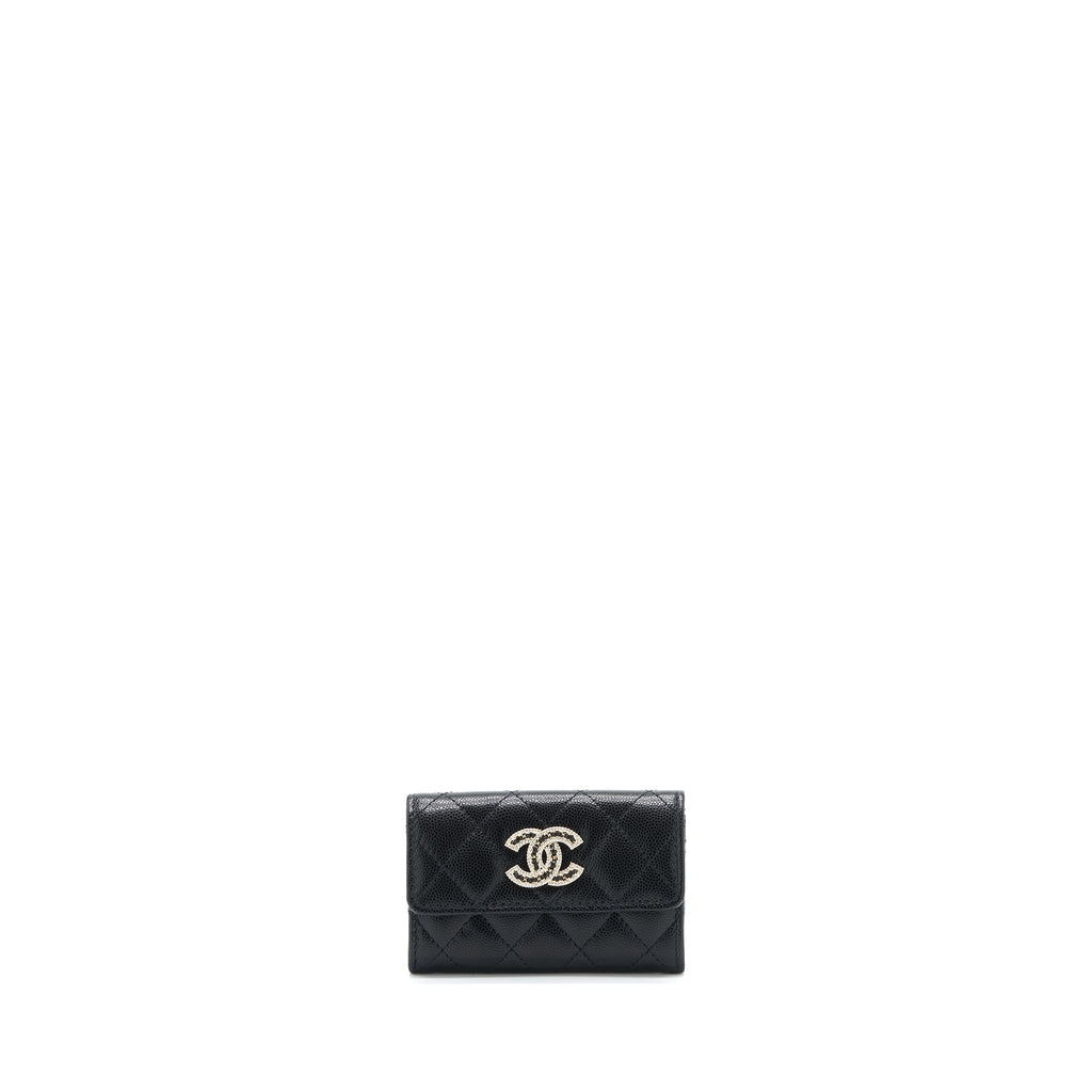 CHANEL 22S DETAILED LOGO MINI FLAP CARD HOLDER CAVIAR BLACK LGHW