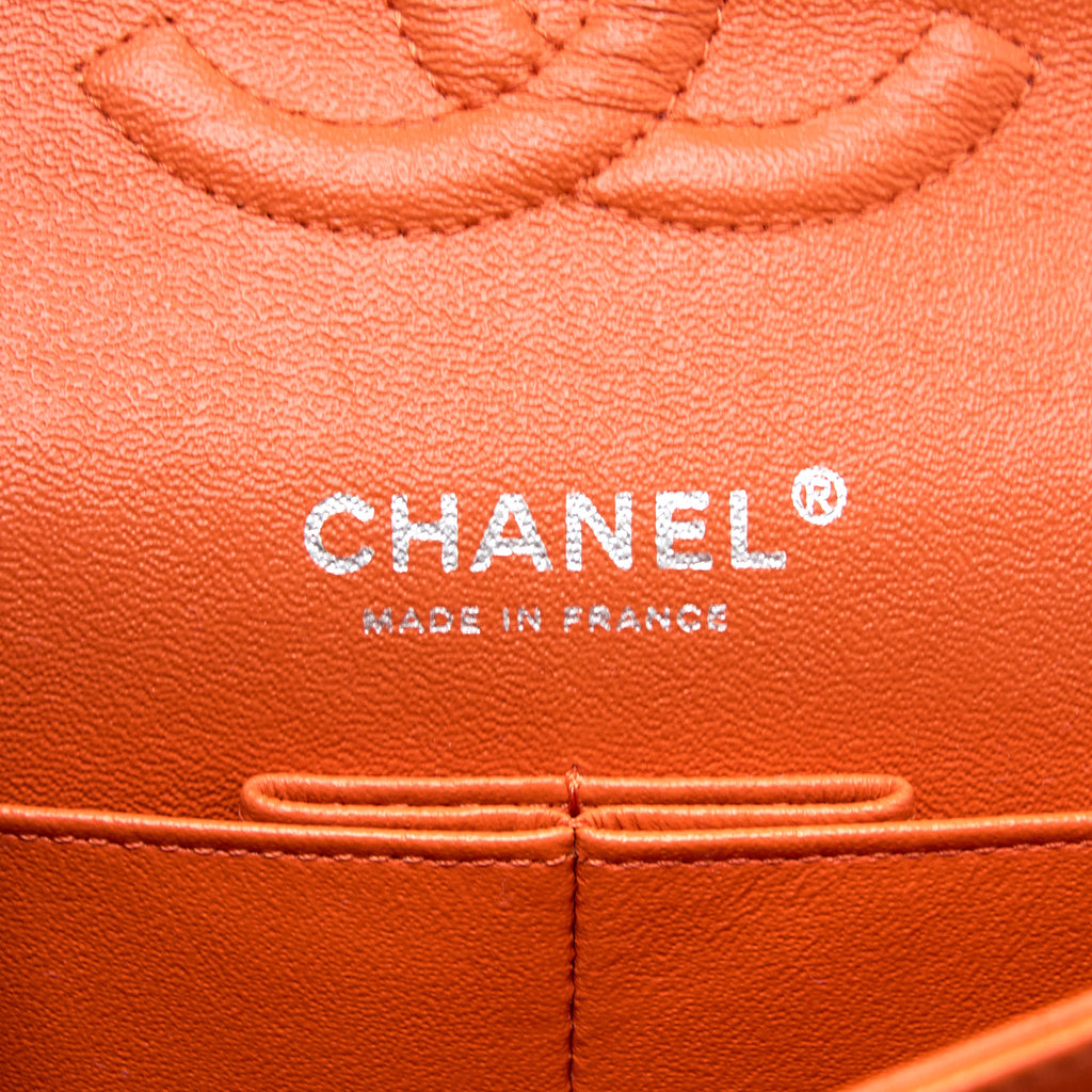 CHANEL MEDIUM CLASSIC DOUBLE FLAP BAG LAMBSKIN ORANGE SHW