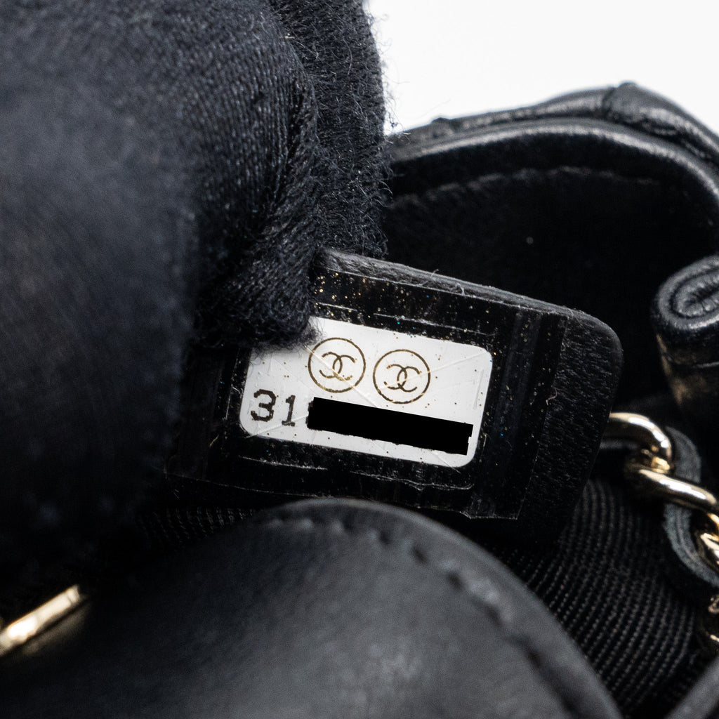 CHANEL QUILTED SUPER MINI TOTE WITH CHAIN LAMBSKIN BLACK LGHW