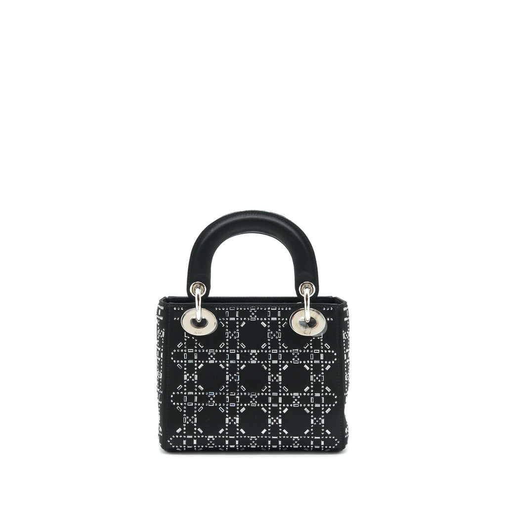 DIOR MINI LADY DIOR SATIN BLACK WITH CRYSTAL BLACK SHW