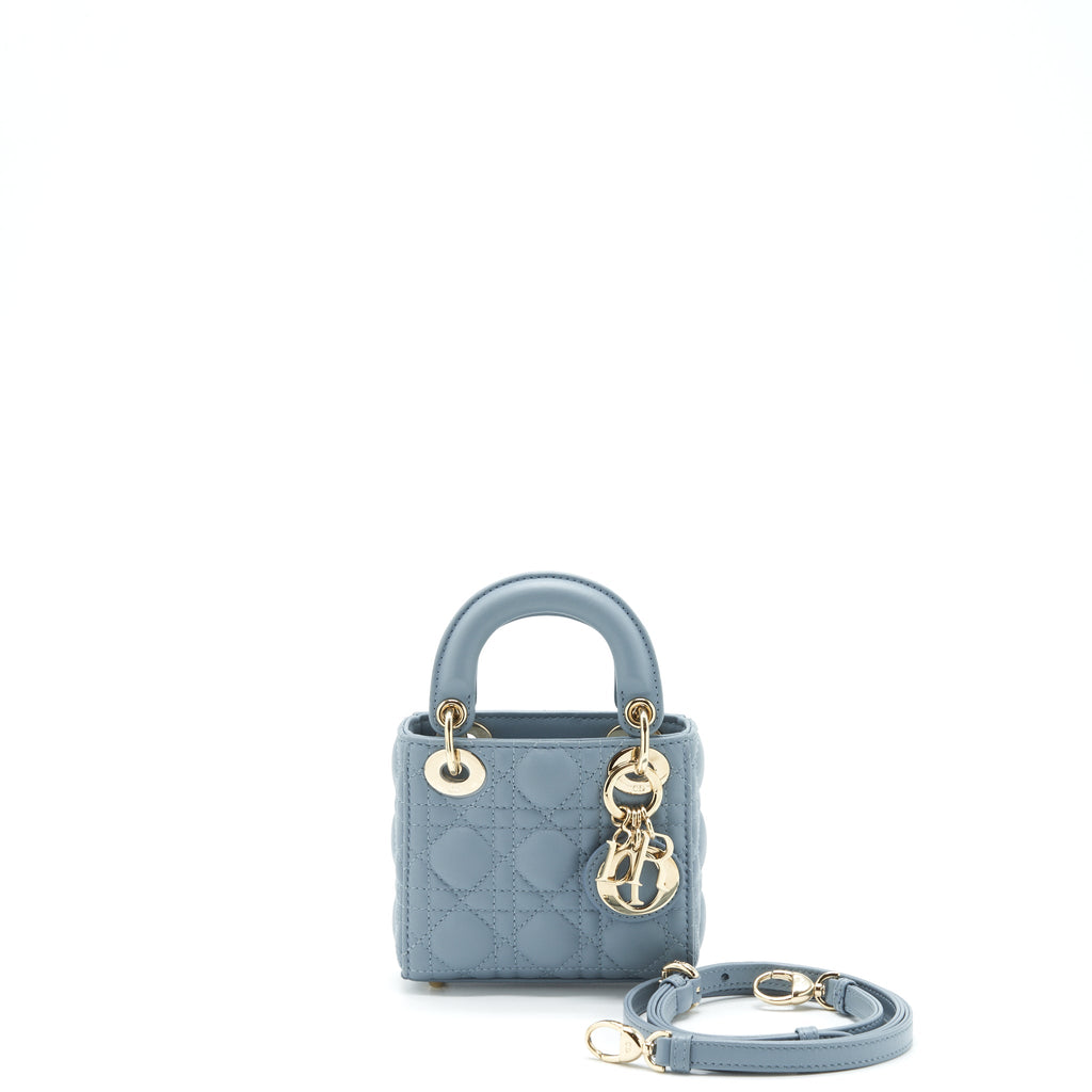 DIOR MICRO LADY DIOR BAG CANNAGE LAMBSKIN CLOUD BLUE LGHW