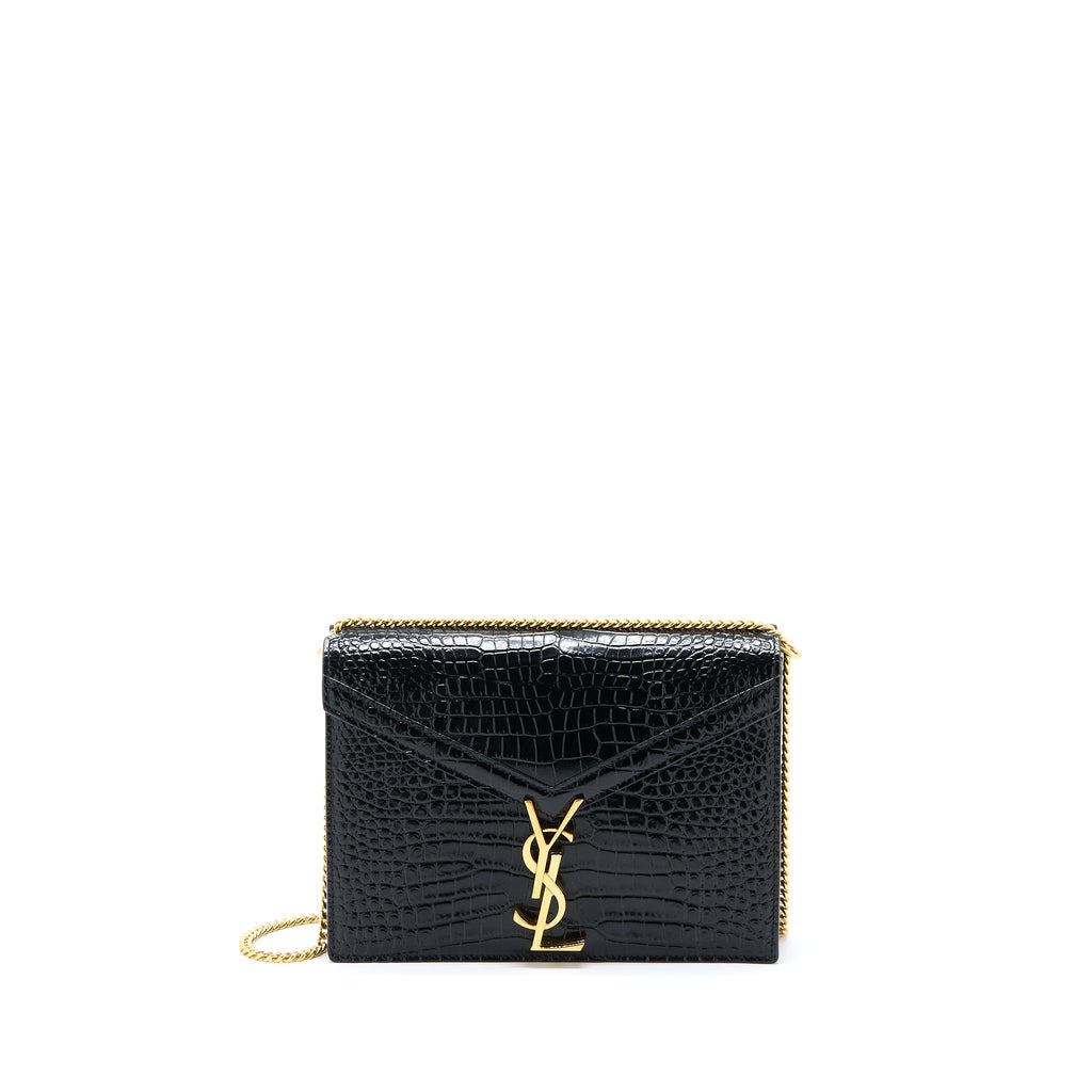 SAINT LAURENT CASSANDRA CHAIN BAG CROC EMBOSSED LEATHER BLACK GHW