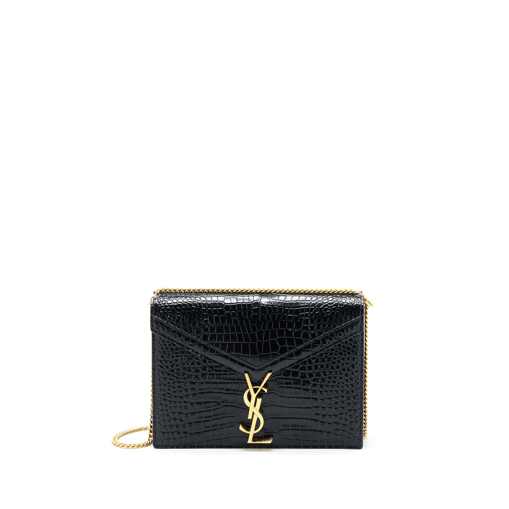 SAINT LAURENT CASSANDRA CHAIN BAG CROC EMBOSSED LEATHER BLACK GHW