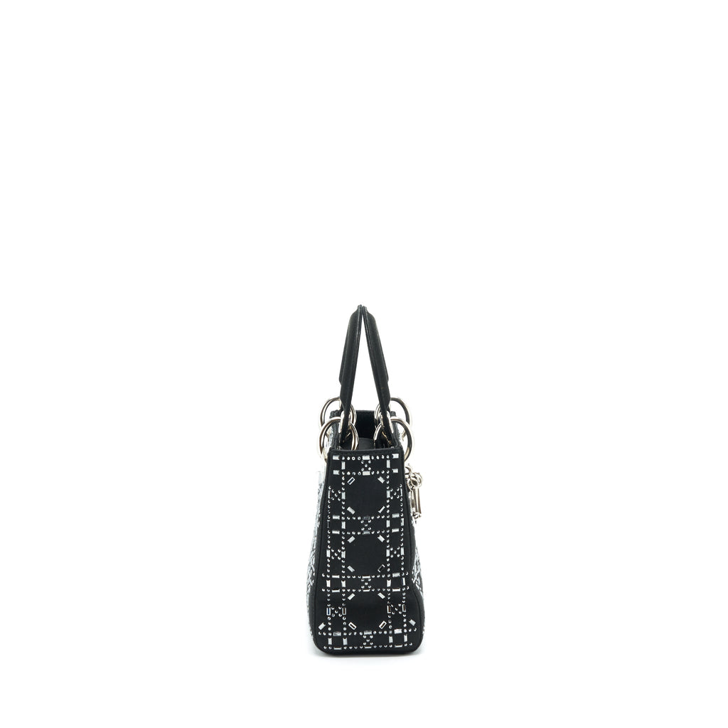 DIOR MINI LADY DIOR SATIN BLACK WITH CRYSTAL BLACK SHW