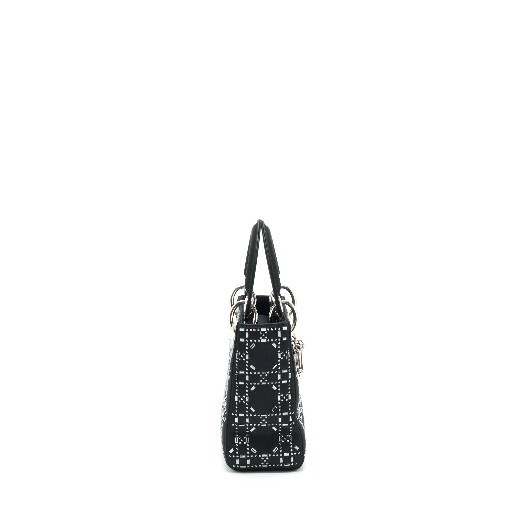 DIOR MINI LADY DIOR SATIN BLACK WITH CRYSTAL BLACK SHW
