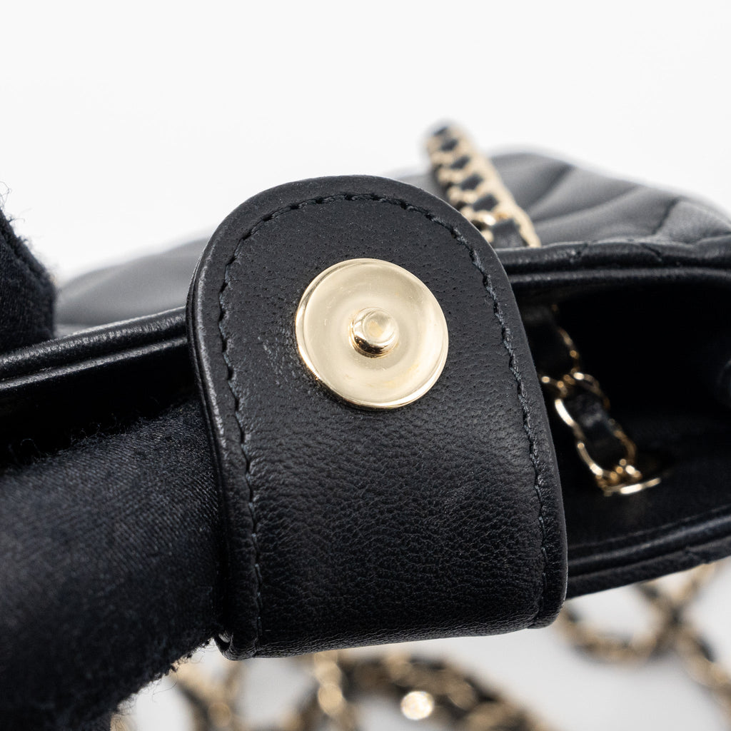 CHANEL QUILTED SUPER MINI TOTE WITH CHAIN LAMBSKIN BLACK LGHW