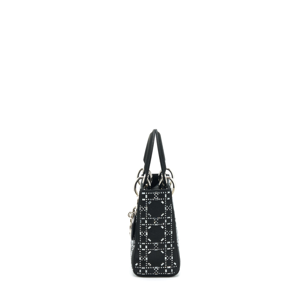 DIOR MINI LADY DIOR SATIN BLACK WITH CRYSTAL BLACK SHW