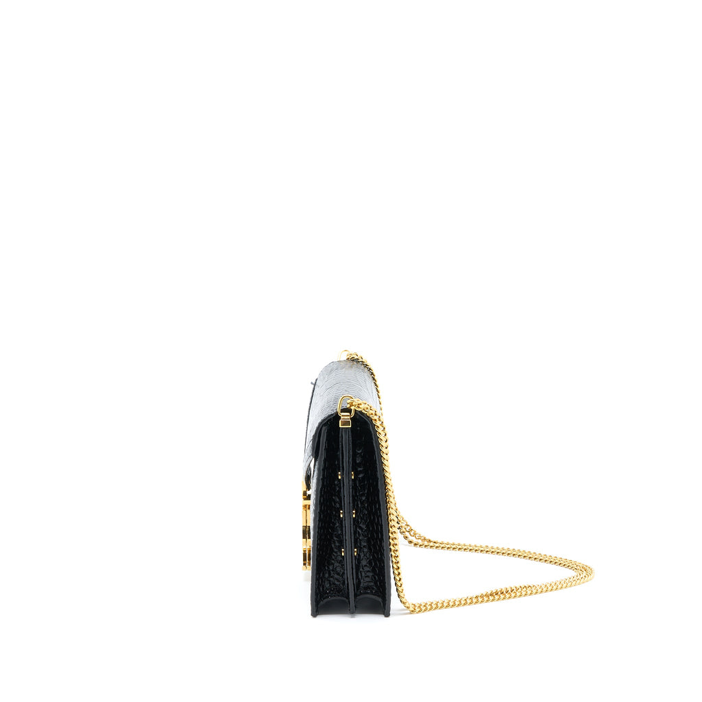 SAINT LAURENT CASSANDRA CHAIN BAG CROC EMBOSSED LEATHER BLACK GHW