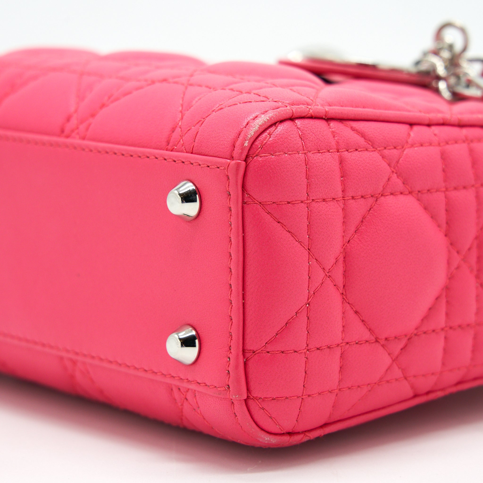 CHRISTIAN DIOR MINI LADY DIOR LAMBSKIN HOT PINK WITH SHW