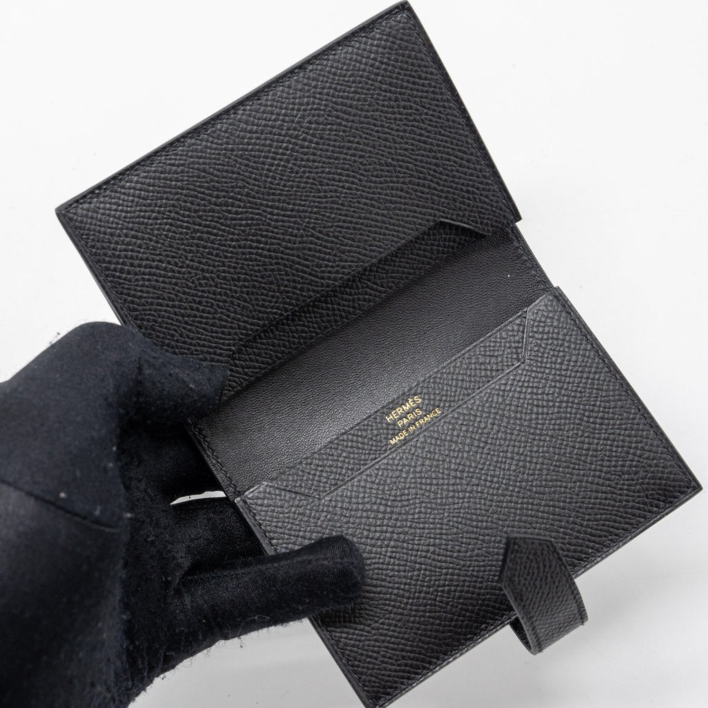 HERMES BEARN CARD HOLDER EPSOM BLACK GHW