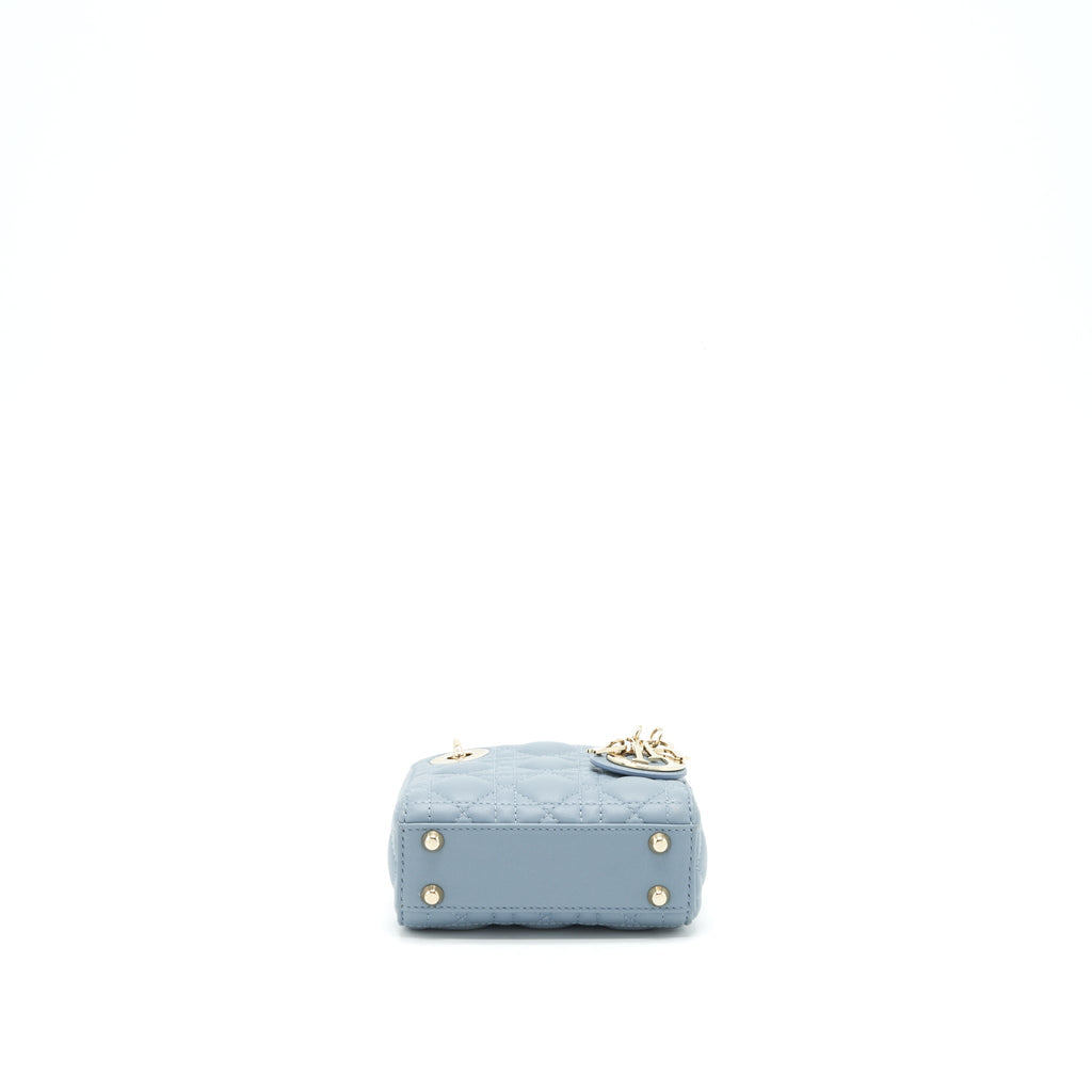 DIOR MICRO LADY DIOR BAG CANNAGE LAMBSKIN CLOUD BLUE LGHW