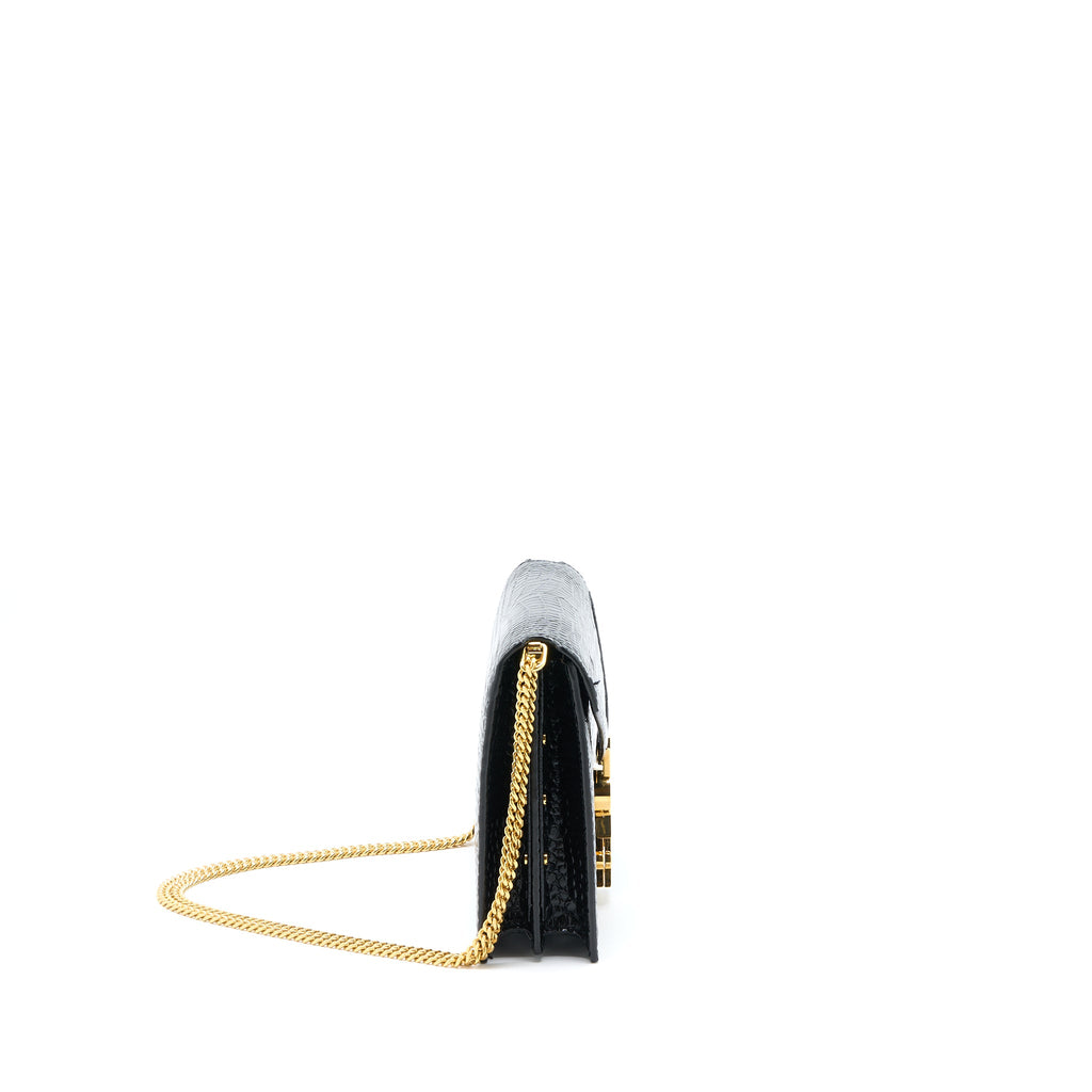 SAINT LAURENT CASSANDRA CHAIN BAG CROC EMBOSSED LEATHER BLACK GHW