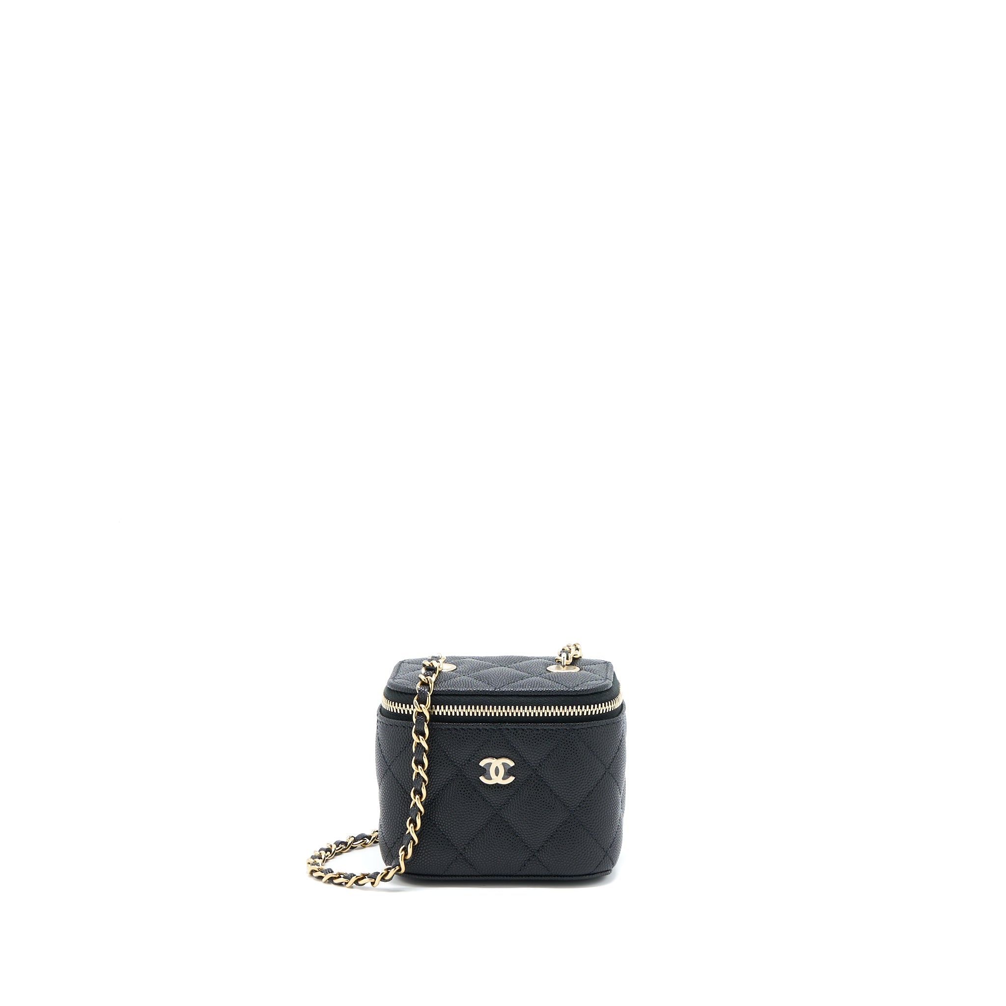 CHANEL 23C MINI VANITY WITH CHAIN CAVIAR BLACK LGHW (MICROCHIP)