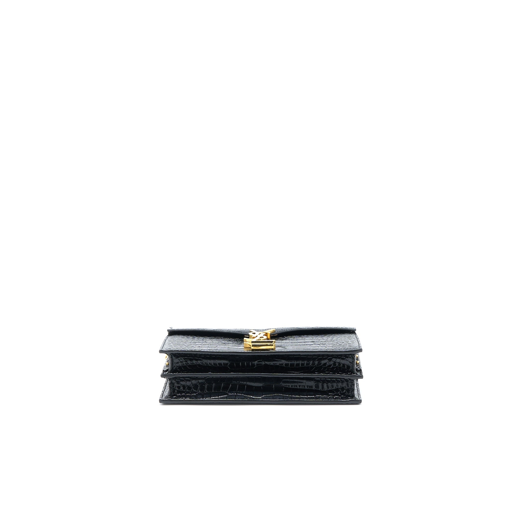 SAINT LAURENT CASSANDRA CHAIN BAG CROC EMBOSSED LEATHER BLACK GHW
