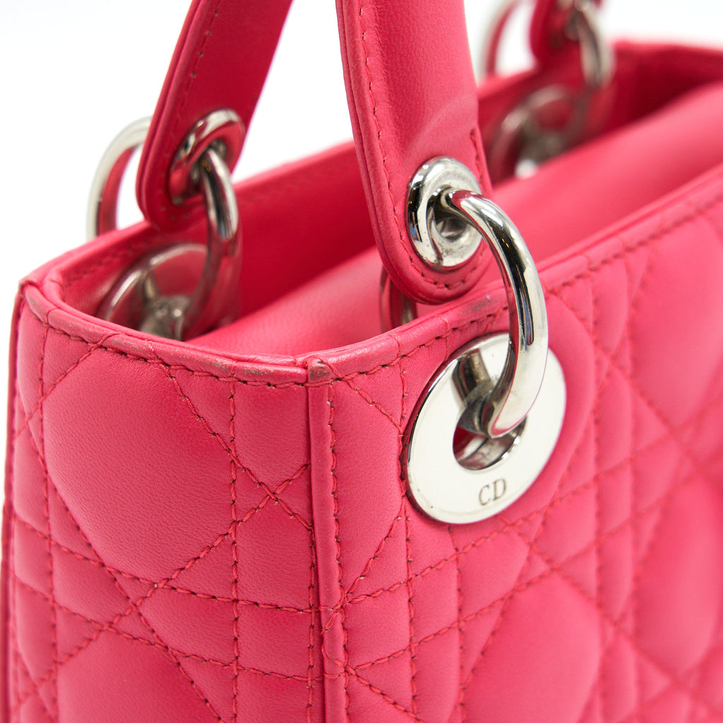 CHRISTIAN DIOR MINI LADY DIOR LAMBSKIN HOT PINK WITH SHW