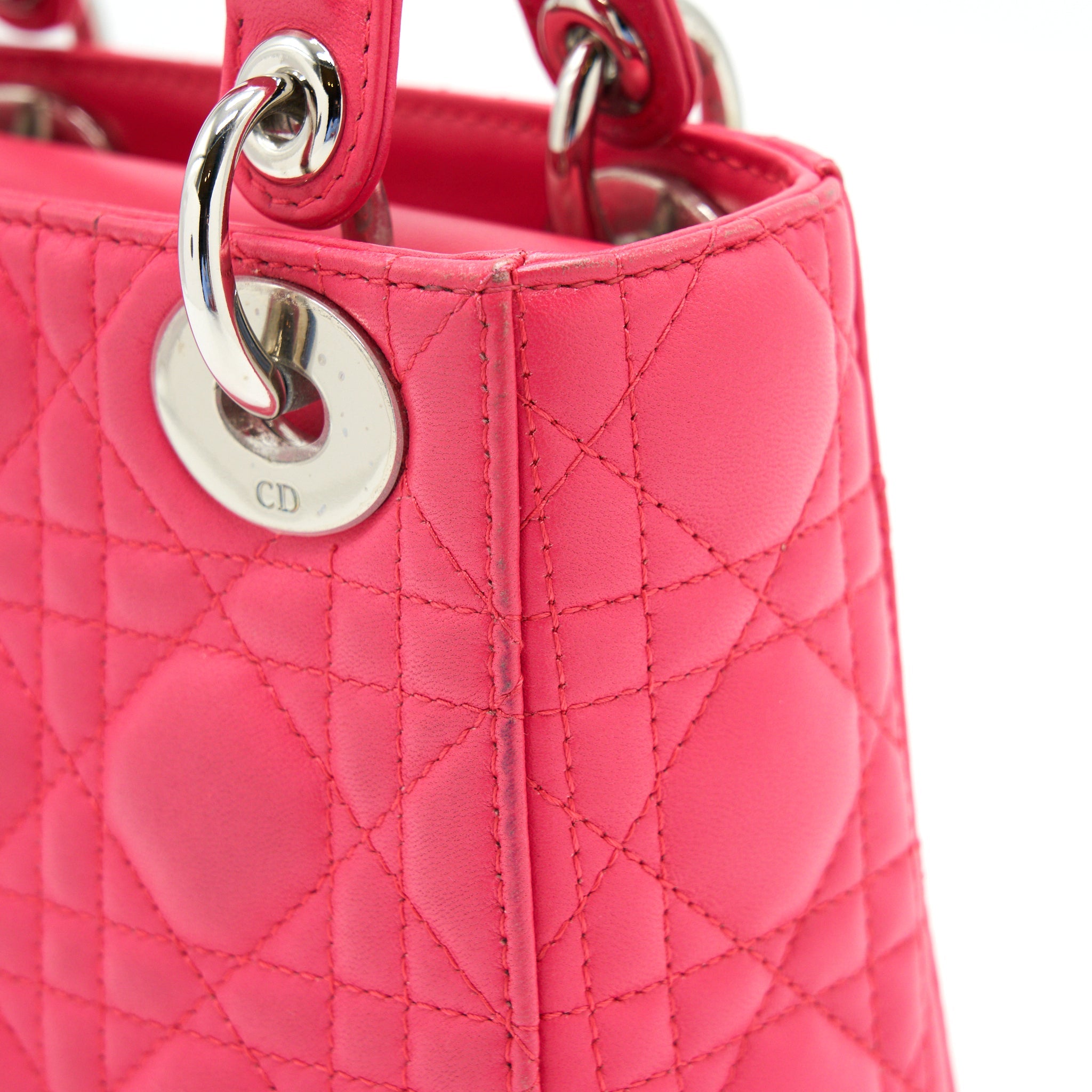 CHRISTIAN DIOR MINI LADY DIOR LAMBSKIN HOT PINK WITH SHW