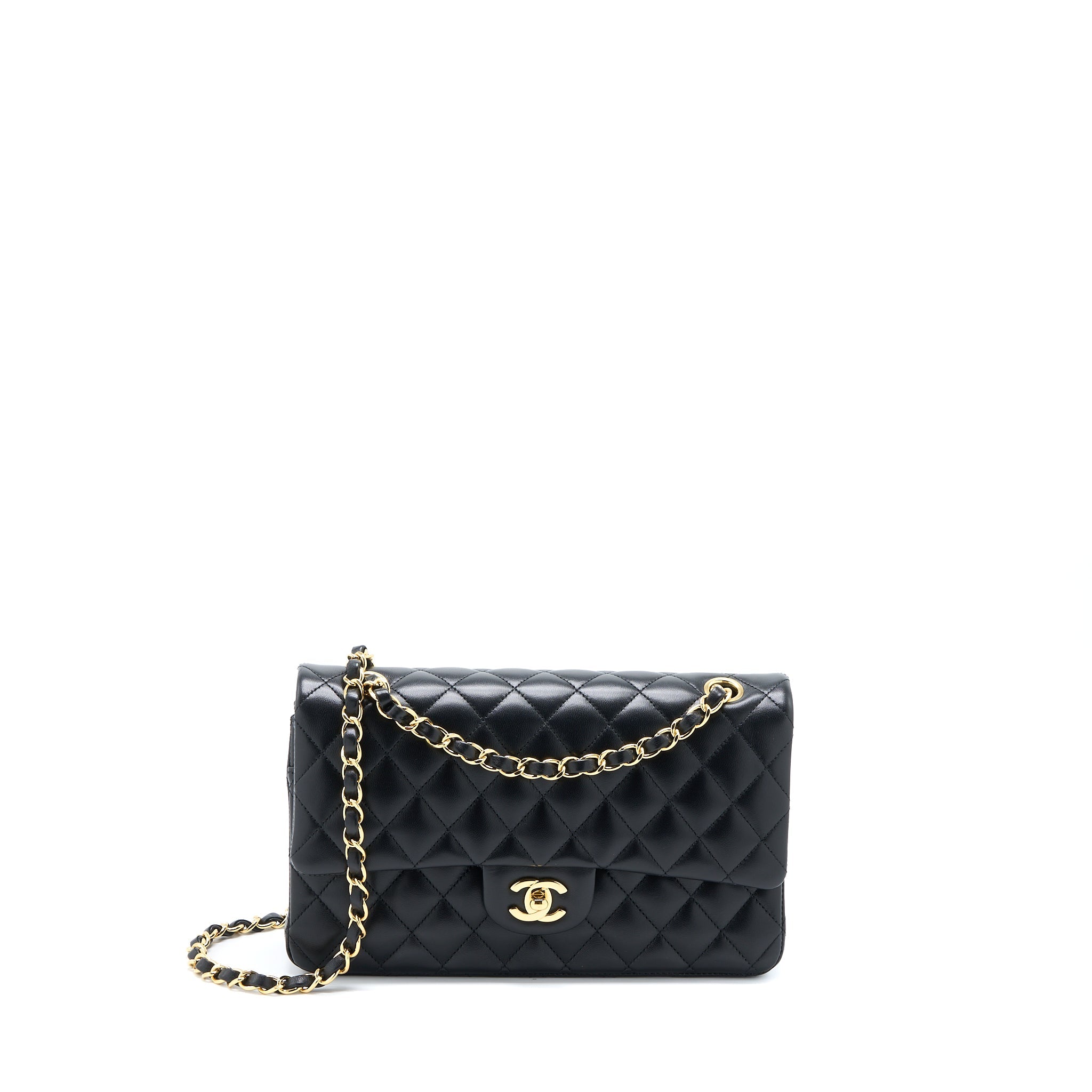 CHANEL MEDIUM CLASSIC DOUBLE FLAP BAG LAMBSKIN BLACK GHW