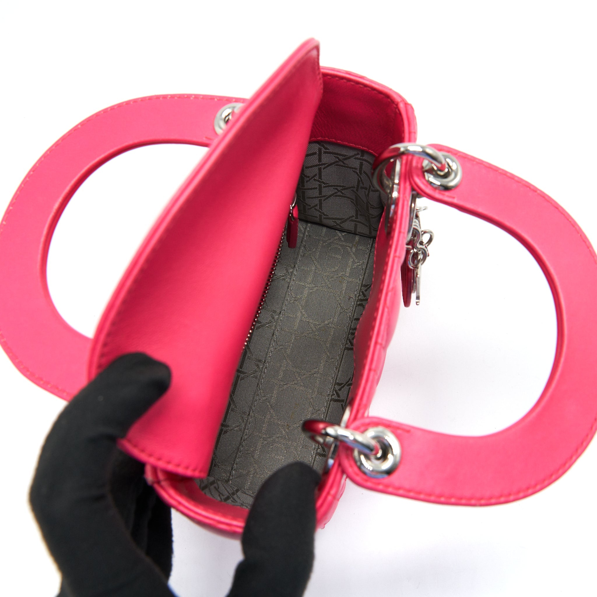 CHRISTIAN DIOR MINI LADY DIOR LAMBSKIN HOT PINK WITH SHW