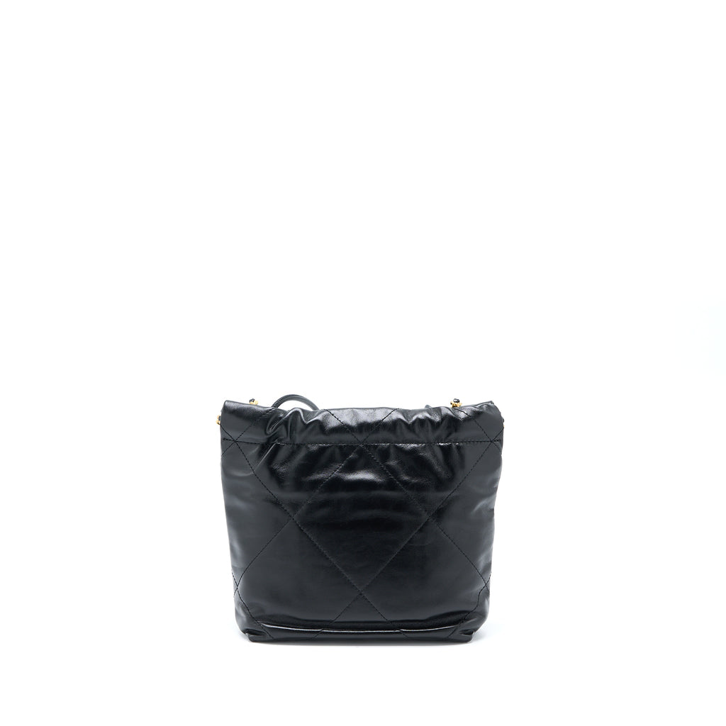 CHANEL MINI 22 BAG SHINY CALFSKIN BLACK BRUSHED GHW (MICROCHIP)